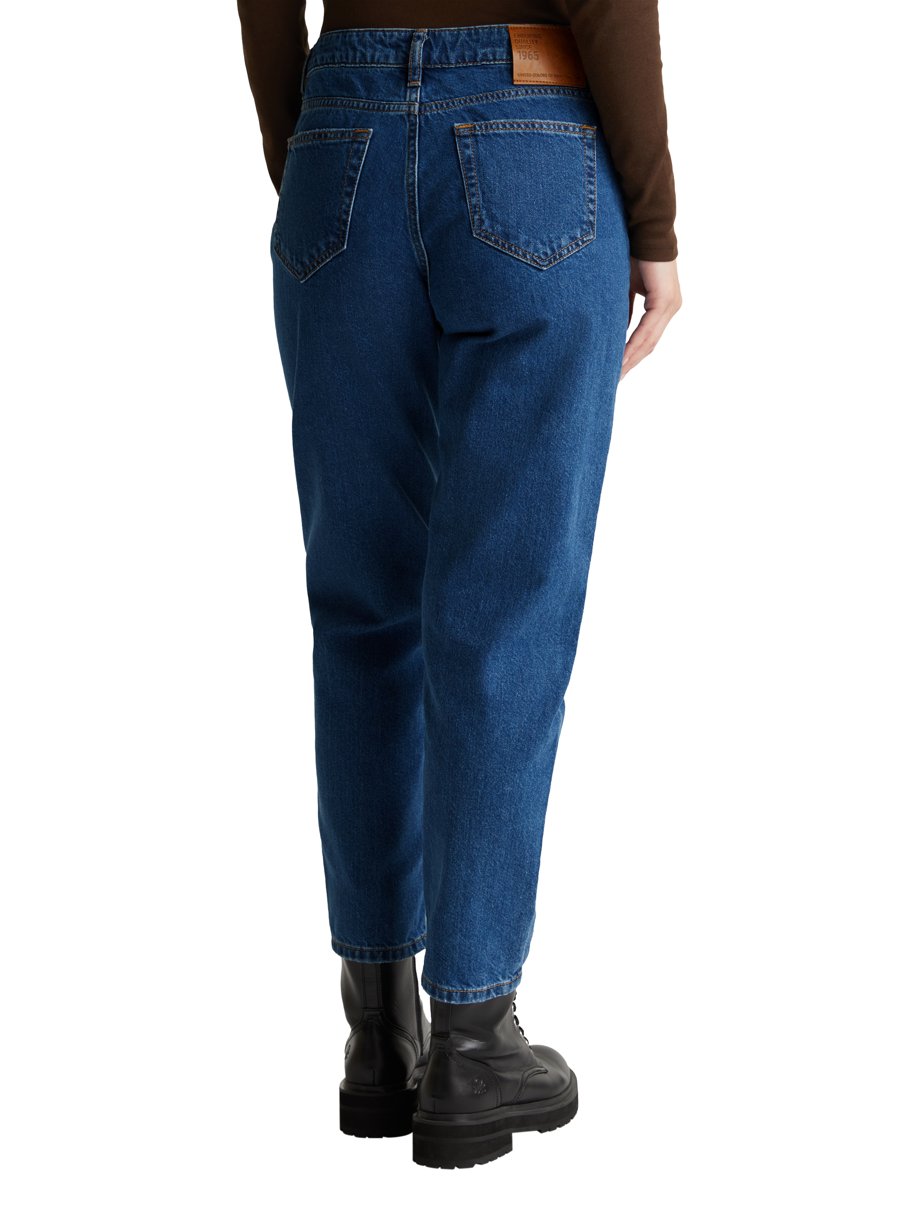 Product image 2 of 5, which shows Benetton Mid Rise Mom Fit Jeans, Mid Blue, 26S