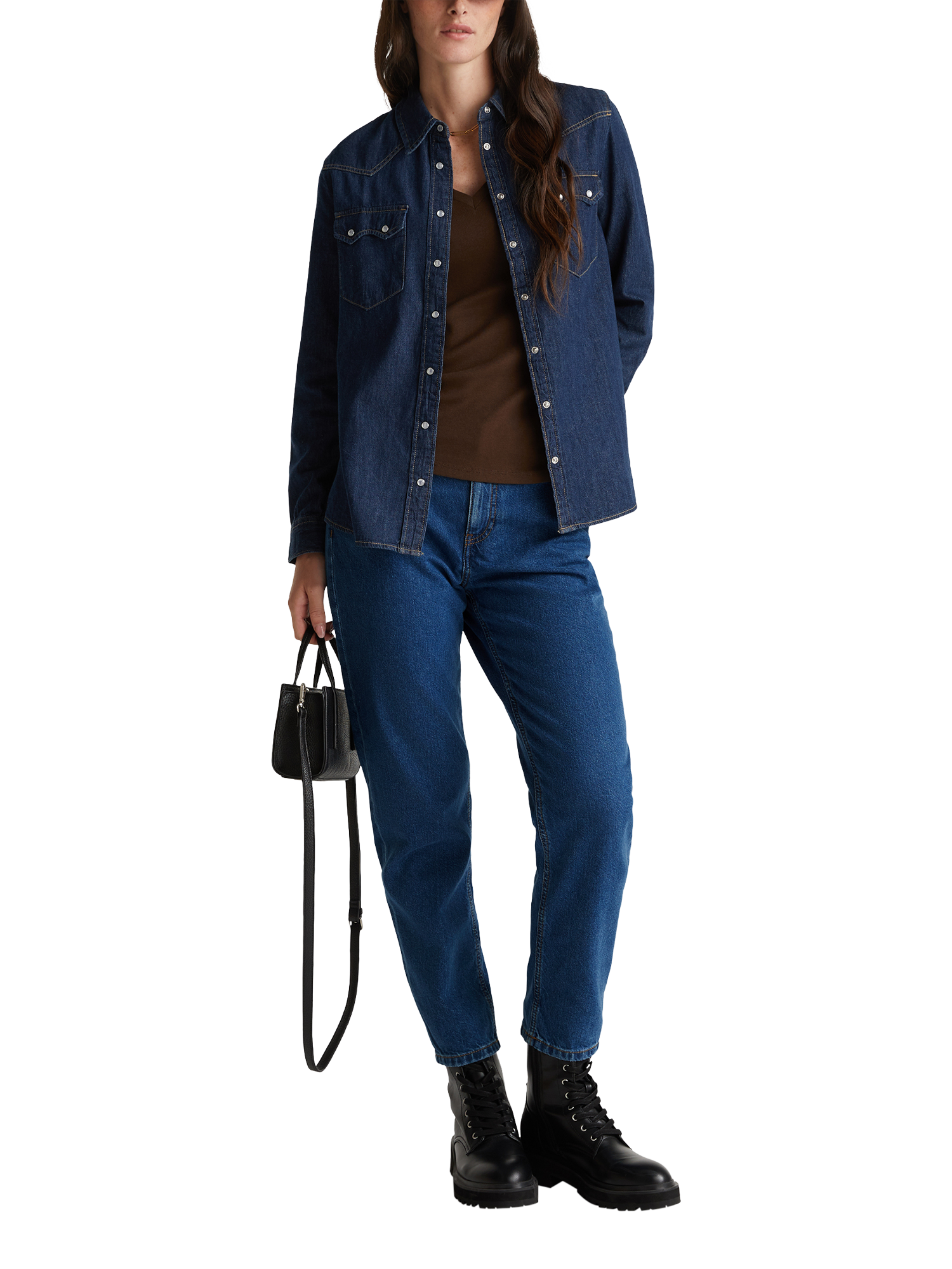 Product image 3 of 5, which shows Benetton Mid Rise Mom Fit Jeans, Mid Blue, 26S