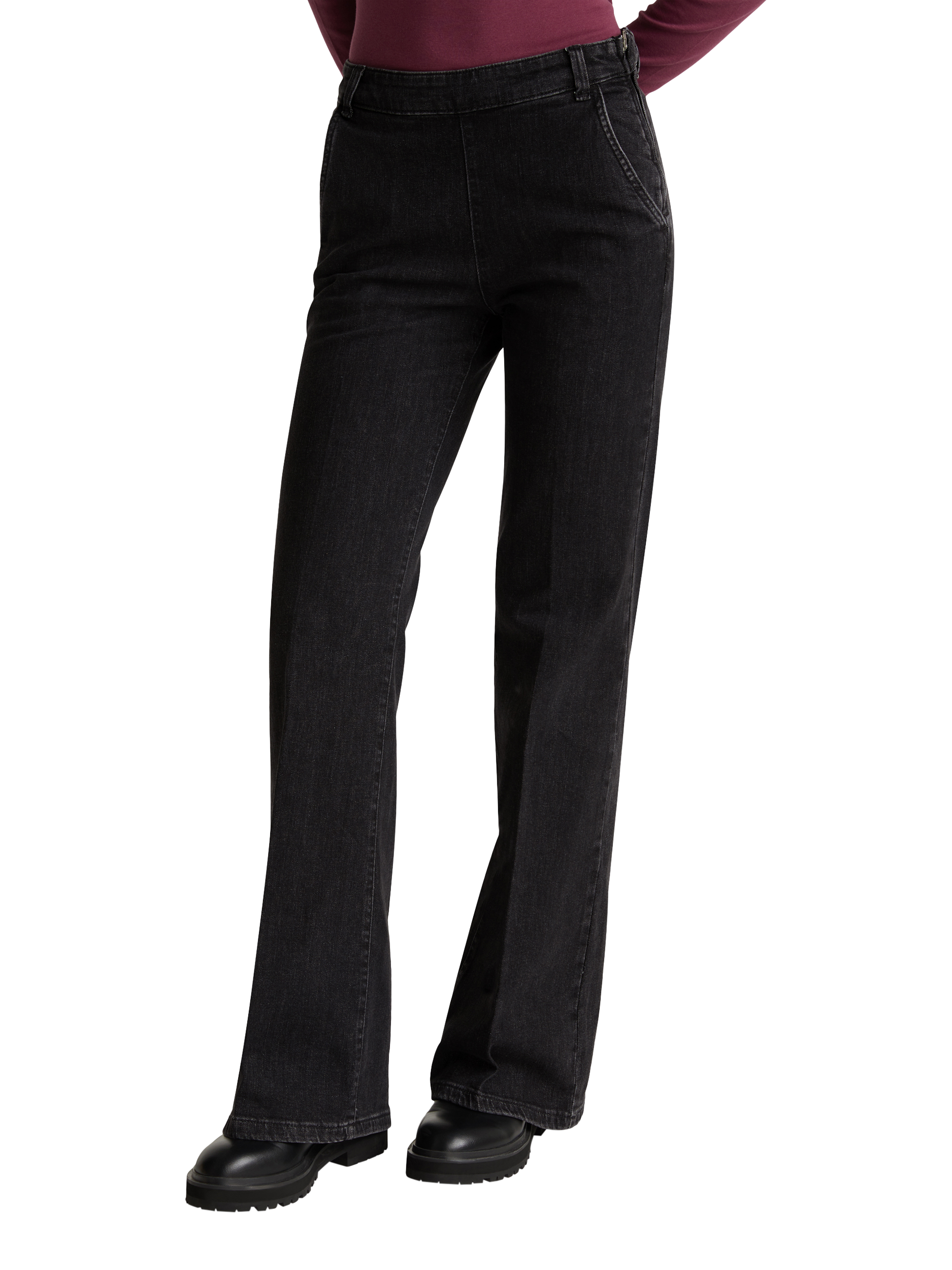 Product image 1 of 4, which shows Benetton Mid Weight Stretch Flared Jeans, Black, 6