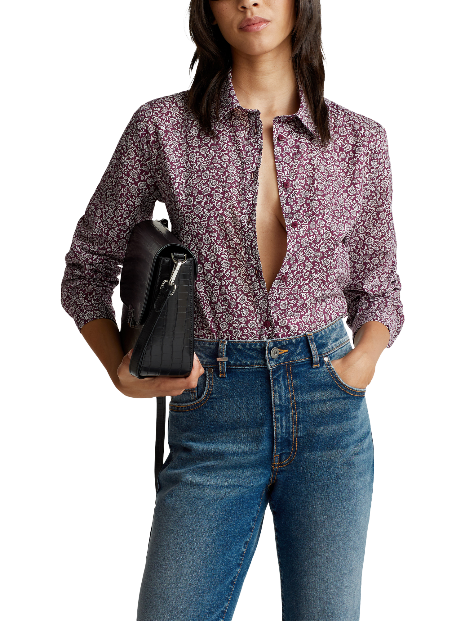 Product image 1 of 4, which shows Benetton Floral Long Sleeve Shirt, Purple/Multi, XS