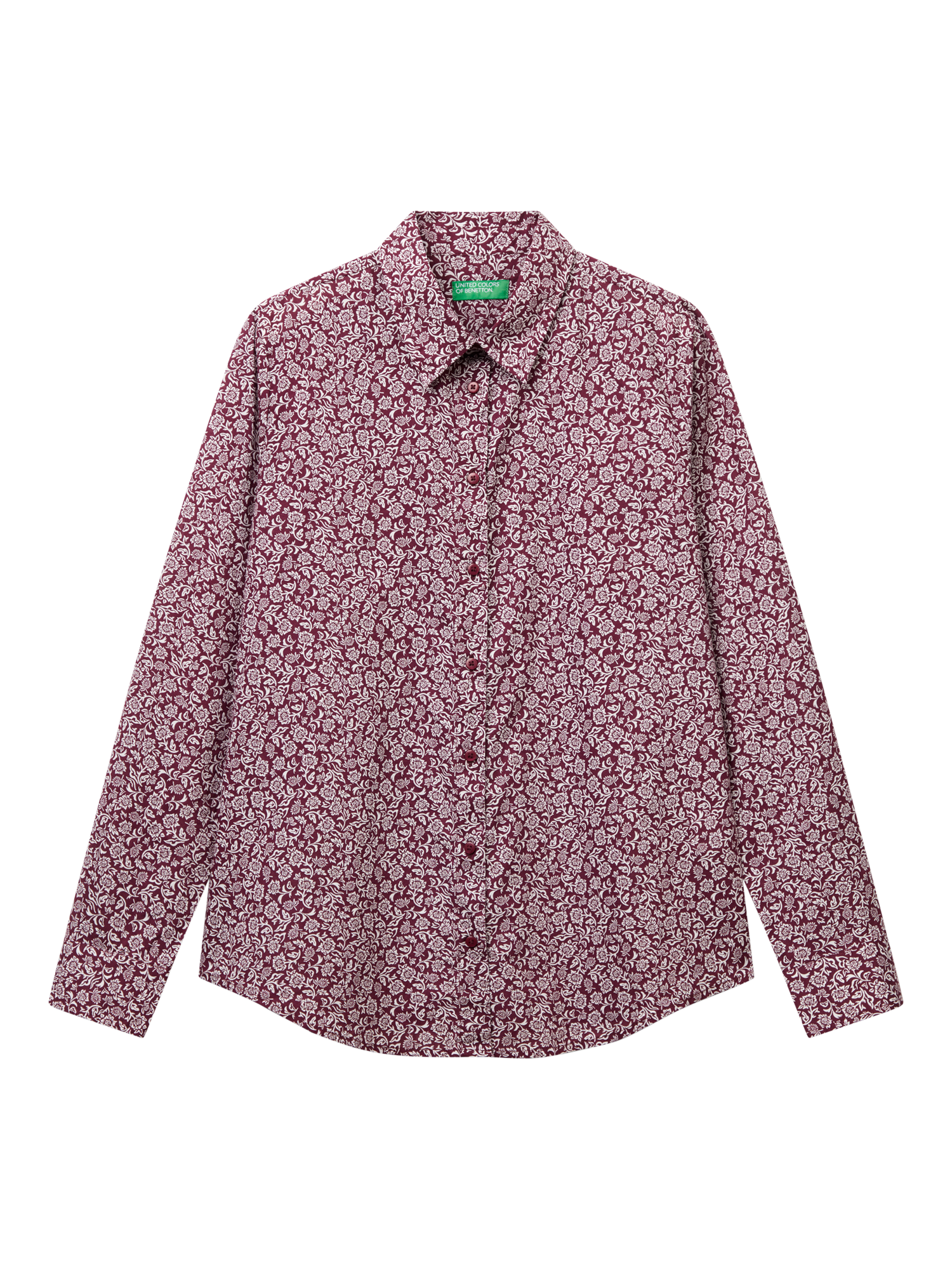 Product image 3 of 4, which shows Benetton Floral Long Sleeve Shirt, Purple/Multi, XS