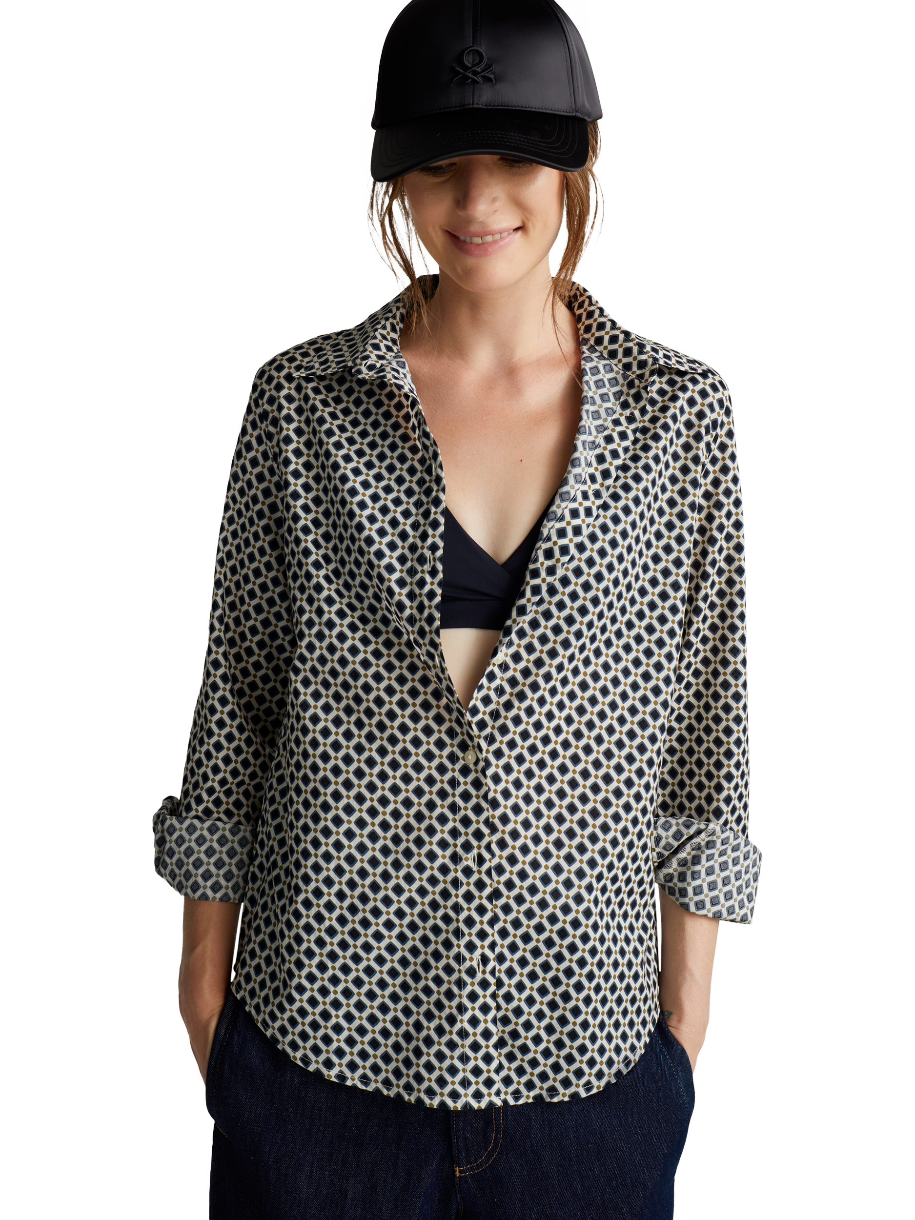 Product image 1 of 5, which shows Benetton Geometric Long Sleeve Shirt, Multi, XS