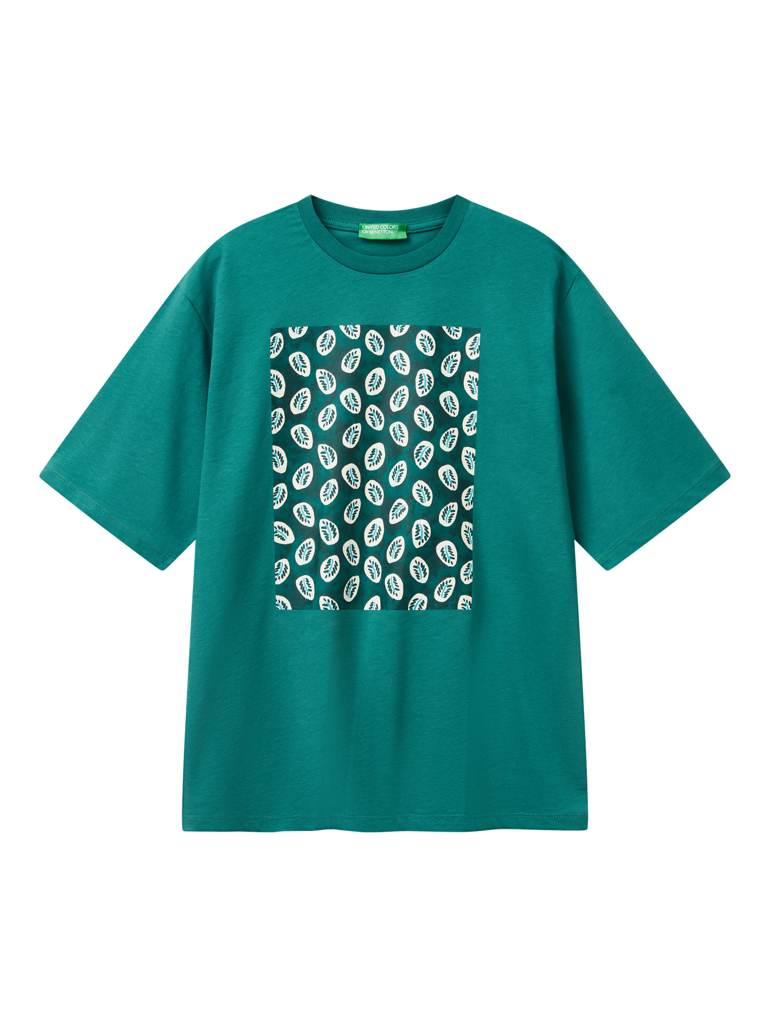 Product image 4 of 5, which shows Benetton Printed T-Shirt, Green, S