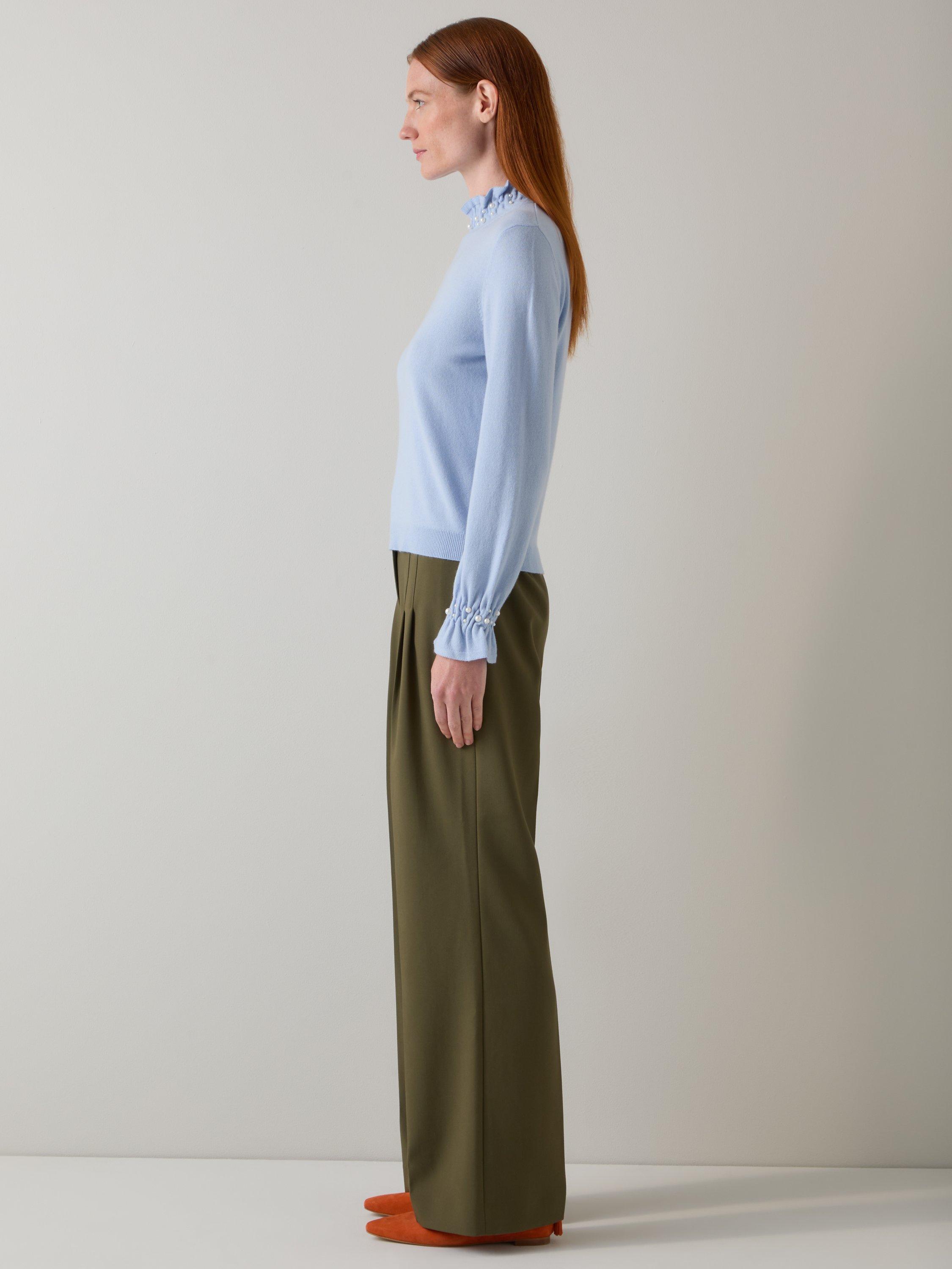 Product image 2 of 5, which shows L.K.Bennett Vera Ruffle Long Sleeve Top, Mul-blue/Cream, XS