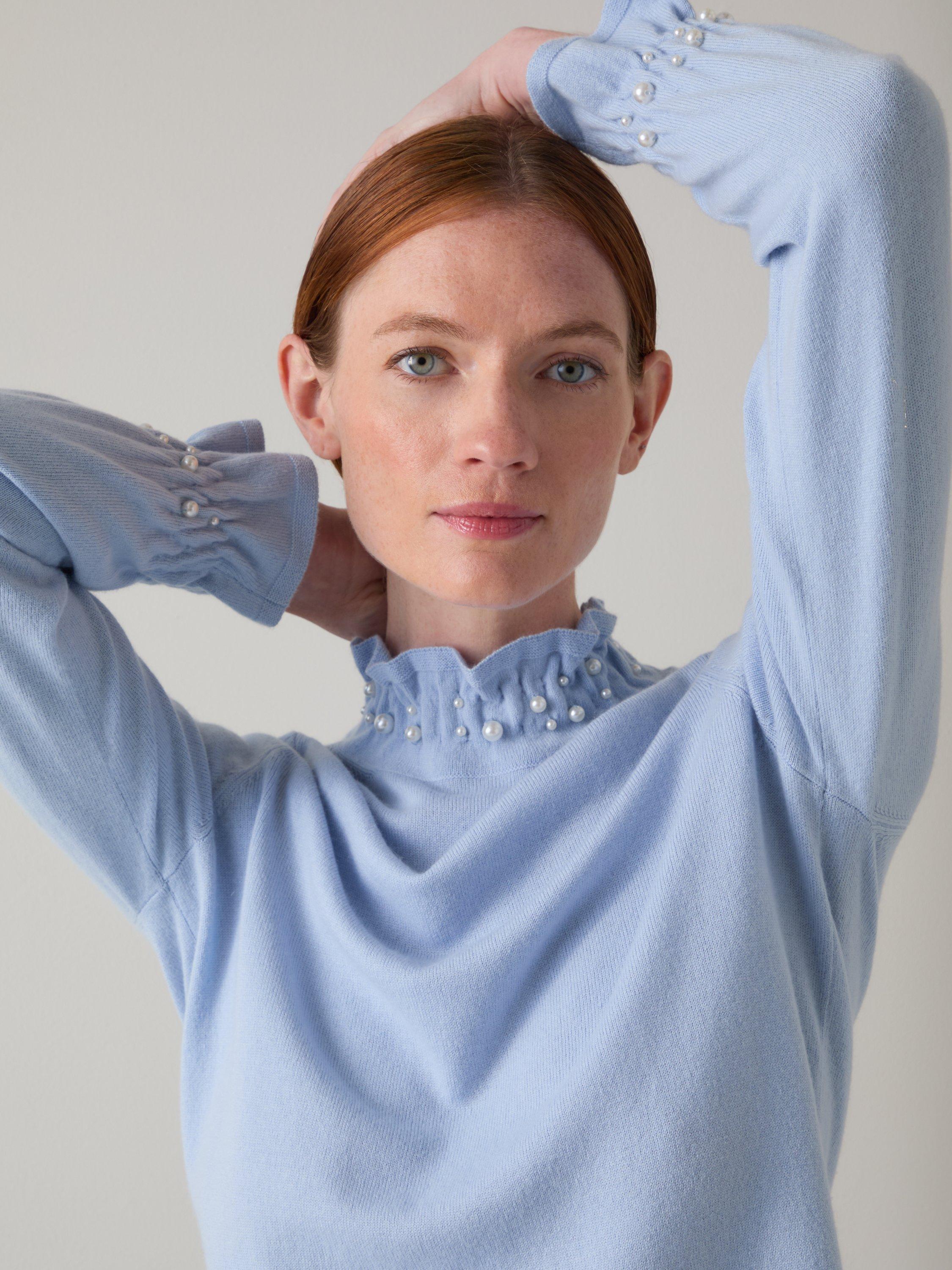 Product image 3 of 5, which shows L.K.Bennett Vera Ruffle Long Sleeve Top, Mul-blue/Cream, XS