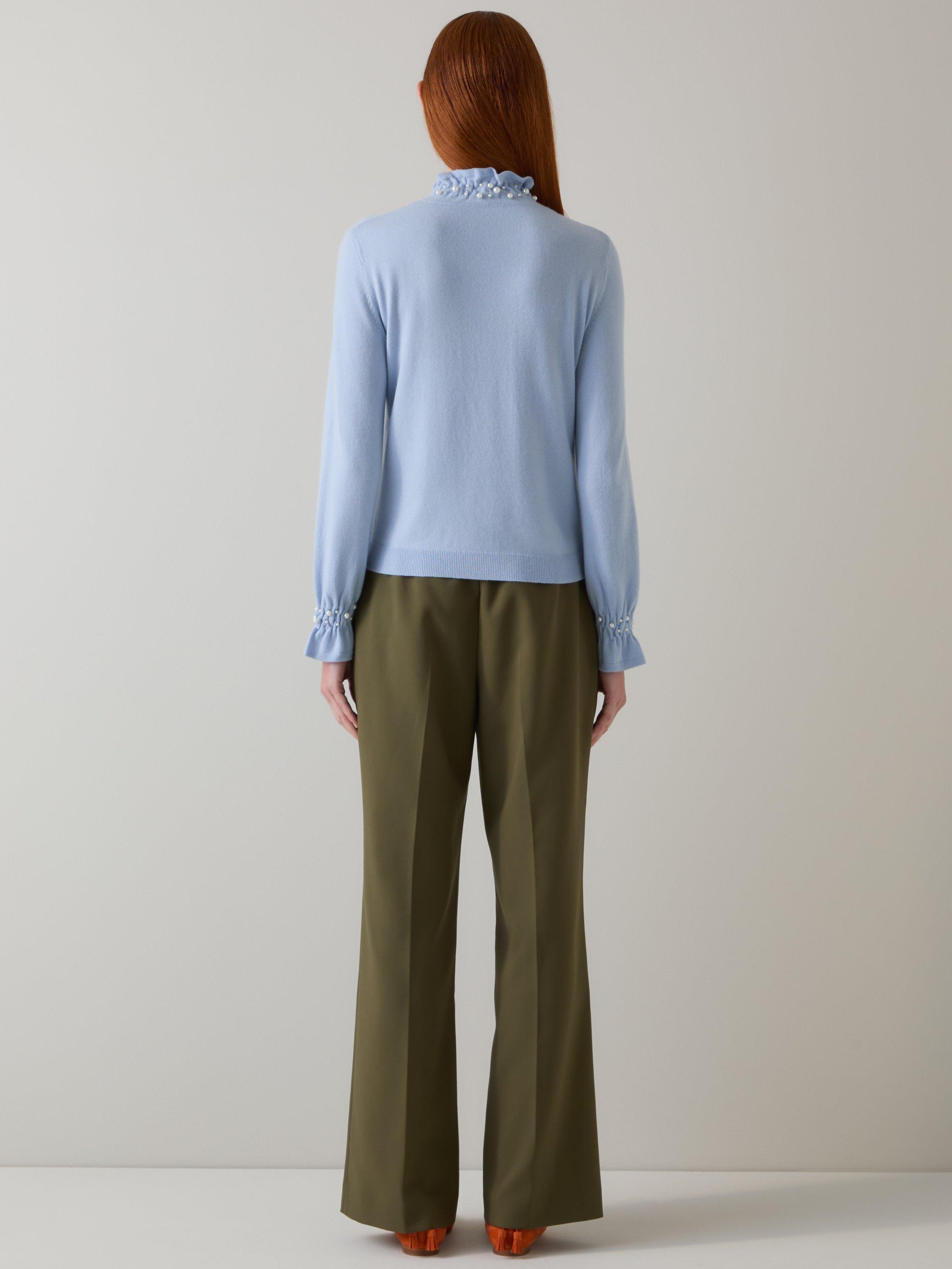 Product image 4 of 5, which shows L.K.Bennett Vera Ruffle Long Sleeve Top, Mul-blue/Cream, XS