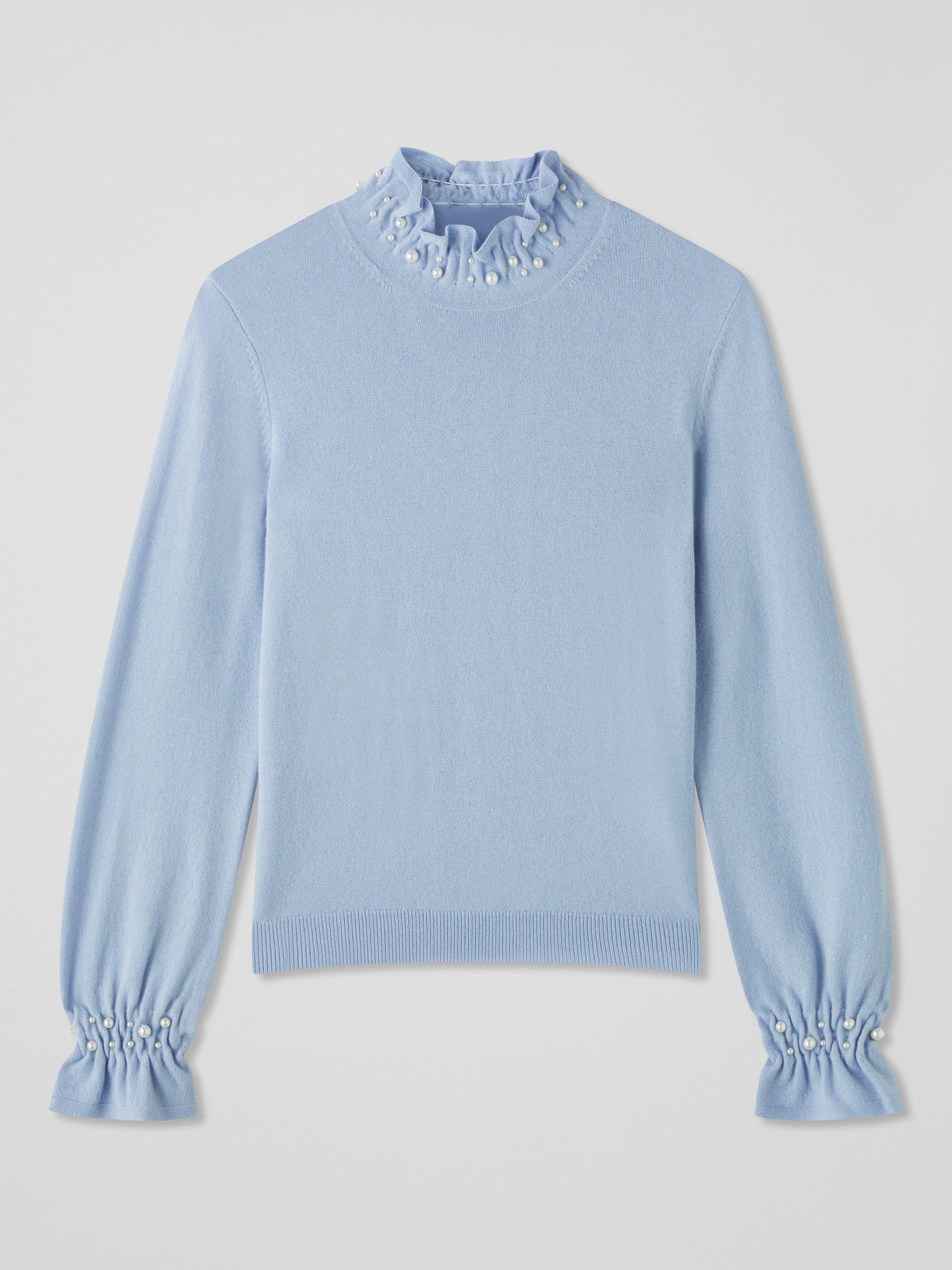 Product image 5 of 5, which shows L.K.Bennett Vera Ruffle Long Sleeve Top, Mul-blue/Cream, XS