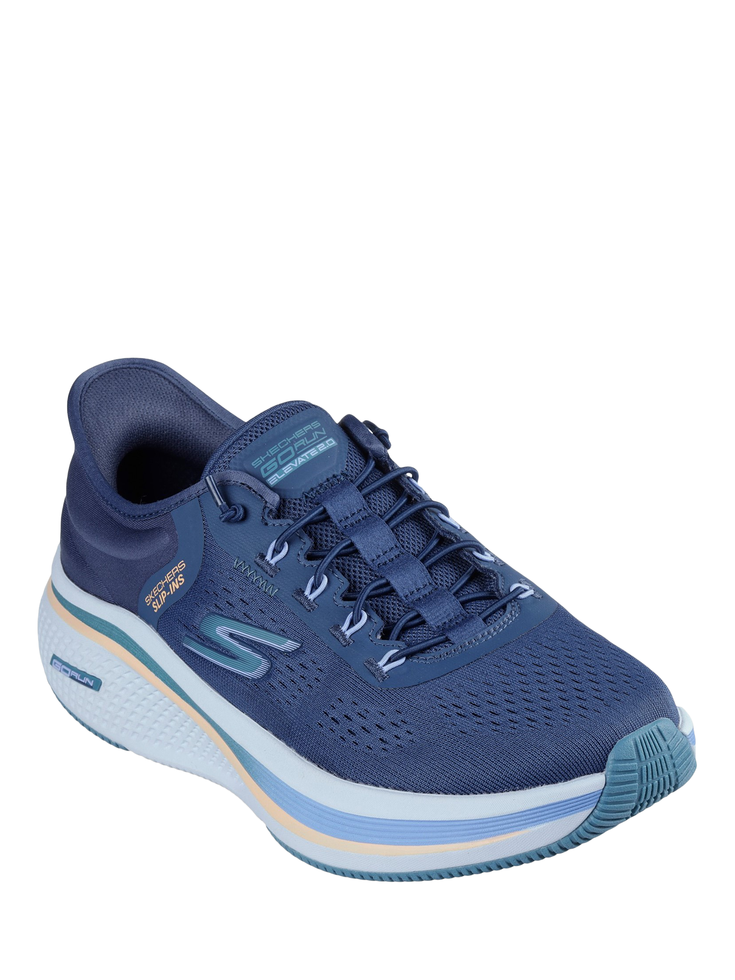 Product image 2 of 4, which shows Skechers GO RUN 2.0 Banayan Elevate Trainers, Navy/Teal, 3