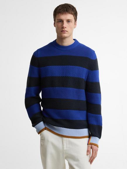 Barbour Paul Smith Loves Barbour Southwold Striped Crew Neck Jumper, Dark Navy, Dark Navy