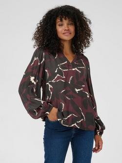 KAFFE Beate Amber Floral Top, Wine/Black, Wine/Black