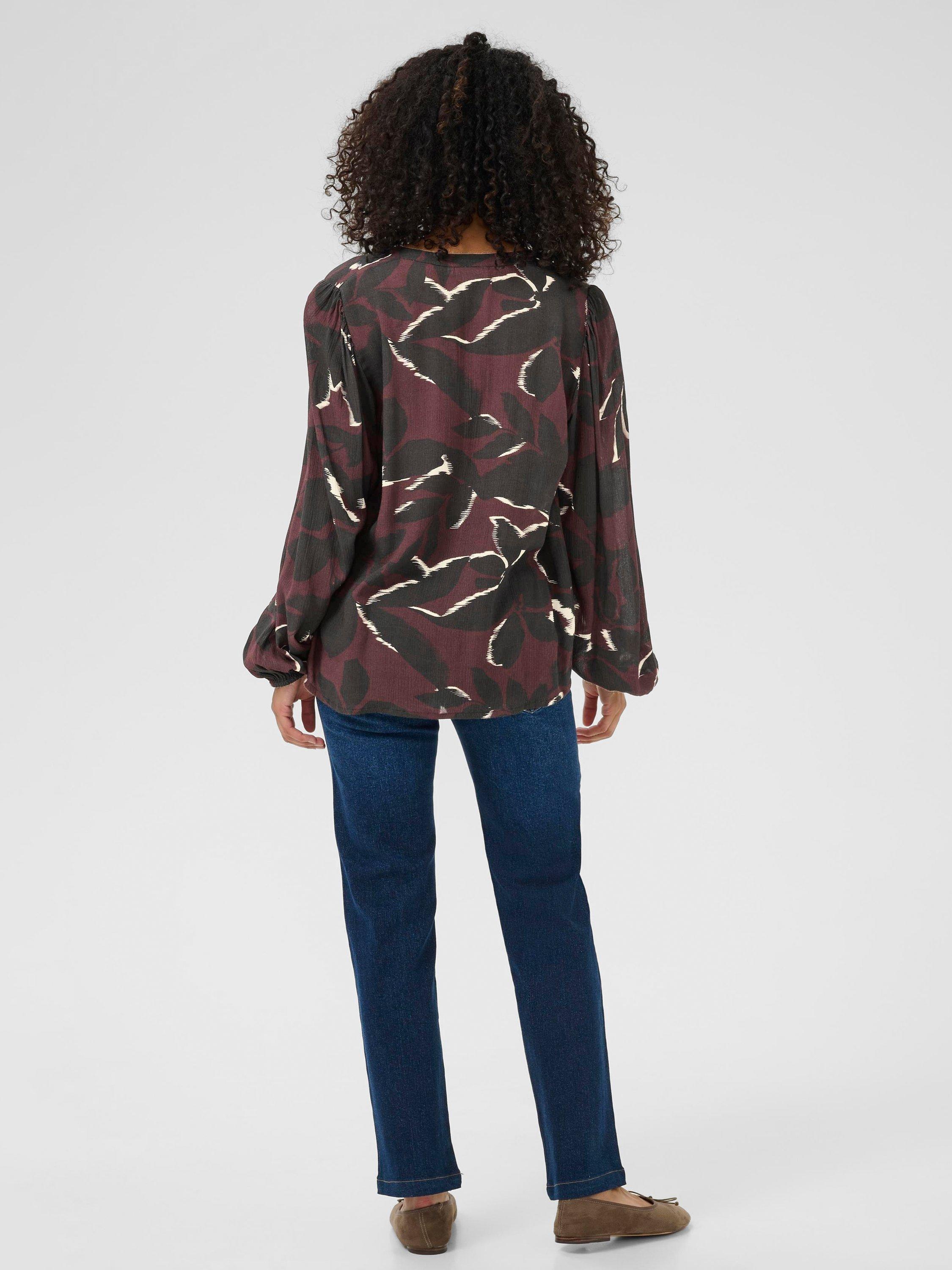 Product image 2 of 6, which shows KAFFE Beate Amber Floral Top, Wine/Black, 8
