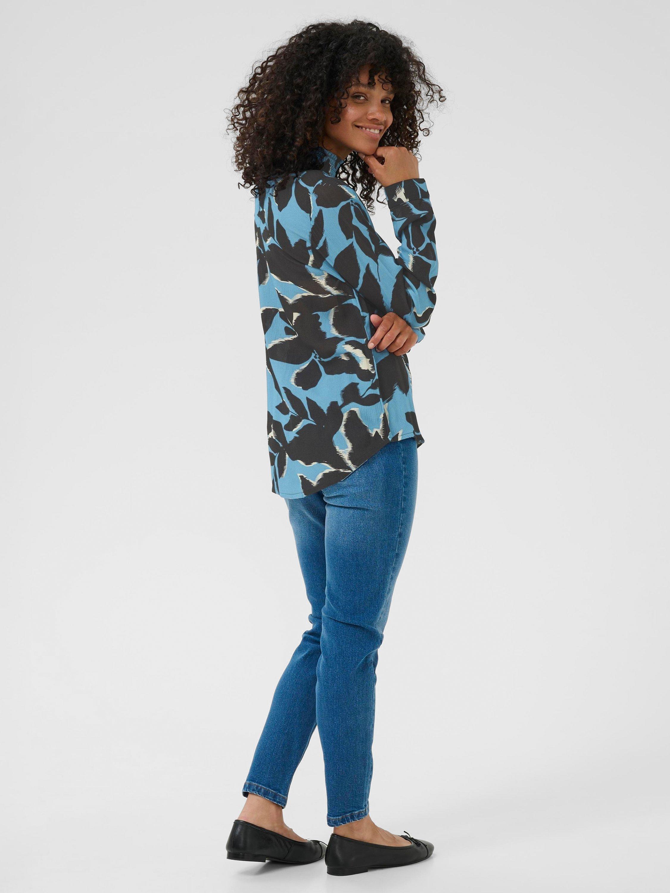Product image 2 of 6, which shows KAFFE KAamber Smock Blouse containing LENZING™ ECOVERO™ Viscose, Blue/Black, 8