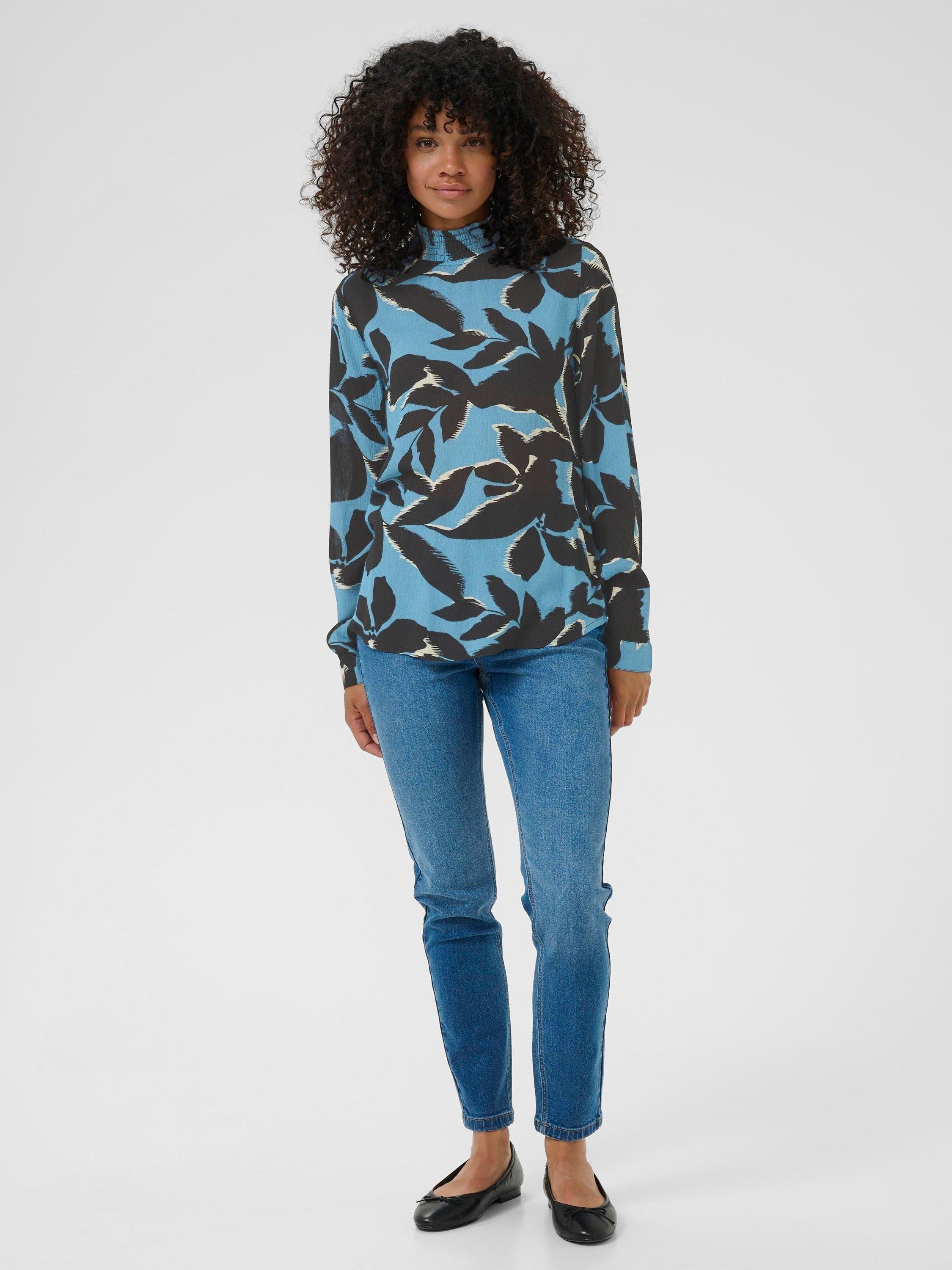 Product image 3 of 6, which shows KAFFE KAamber Smock Blouse containing LENZING™ ECOVERO™ Viscose, Blue/Black, 8