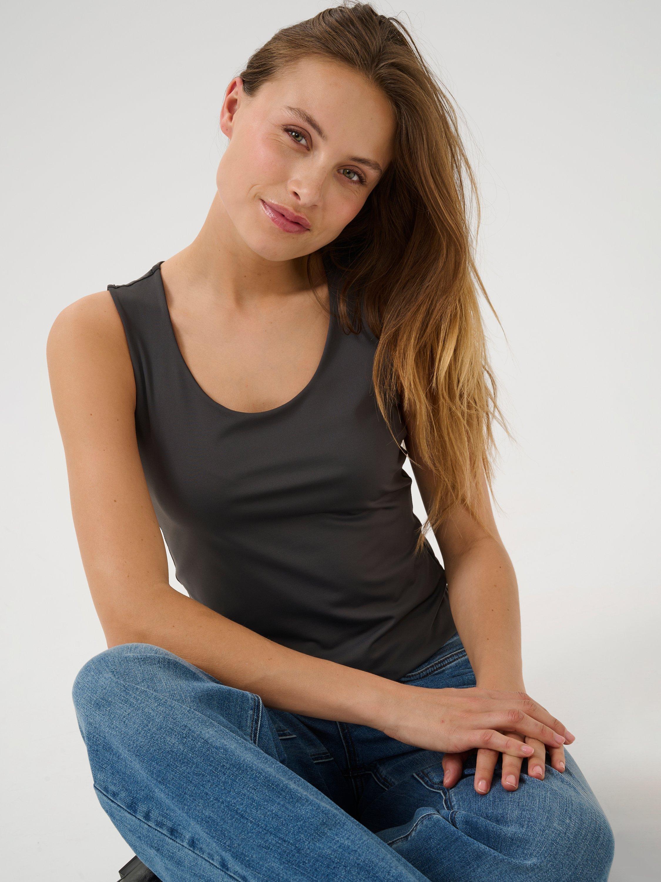 Product image 4 of 6, which shows KAFFE KAarina Jersey Top, Black Oyster, S