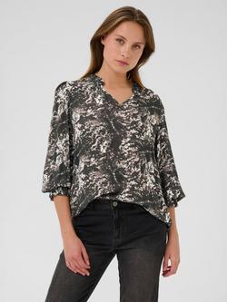 KAFFE Linda Amber Abstract Top, Black/Grey Abstract, Black/Grey Abstract