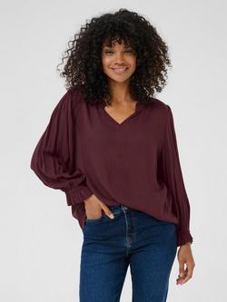 KAFFE Liv Amber Long Sleeve Top containing LENZING™ ECOVERO™ Viscose, Windsor Wine, Windsor Wine