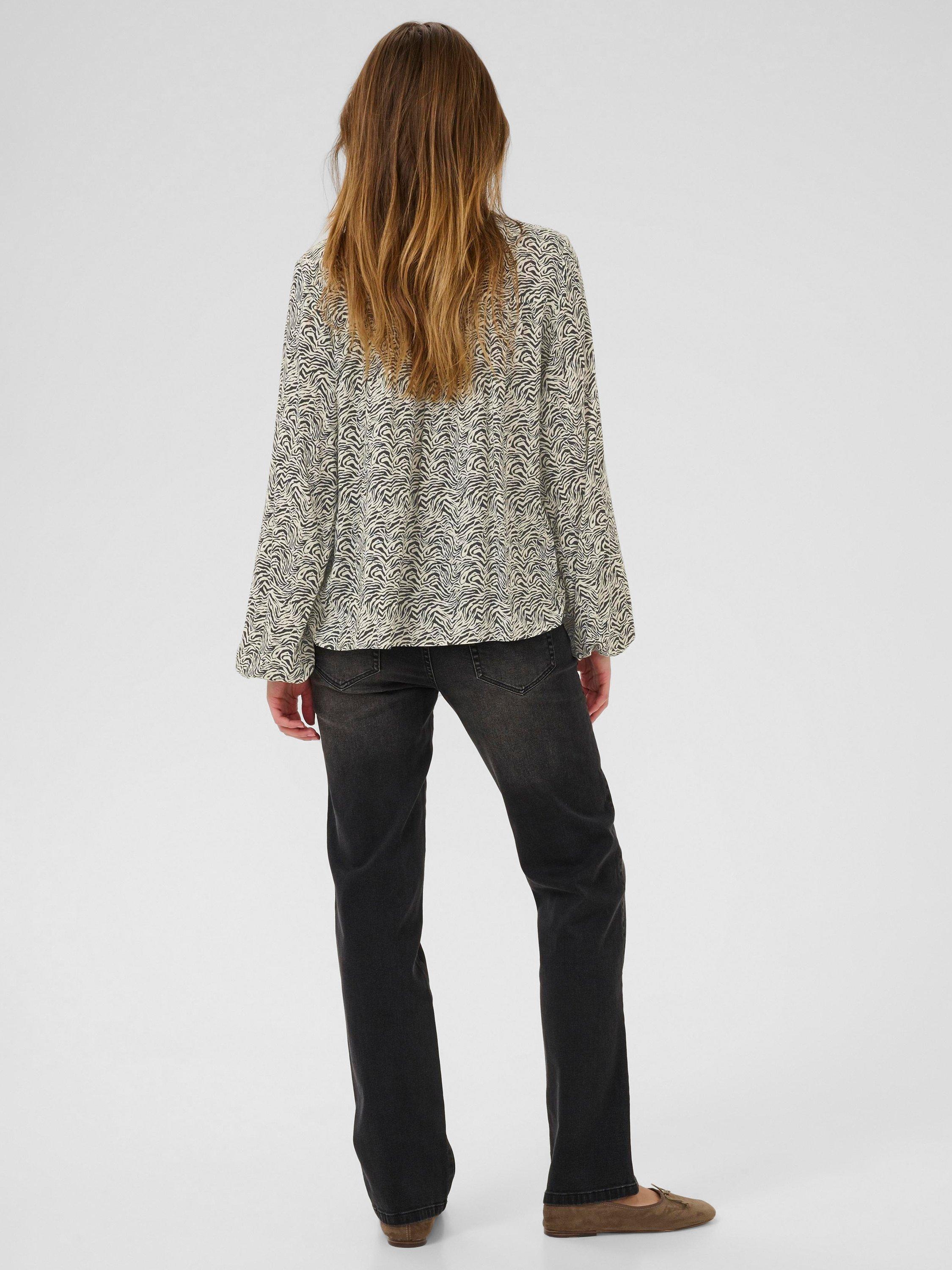 Product image 2 of 6, which shows KAFFE Miriam Abstract Animal Print Top, Black Oyster/Turtle, 8