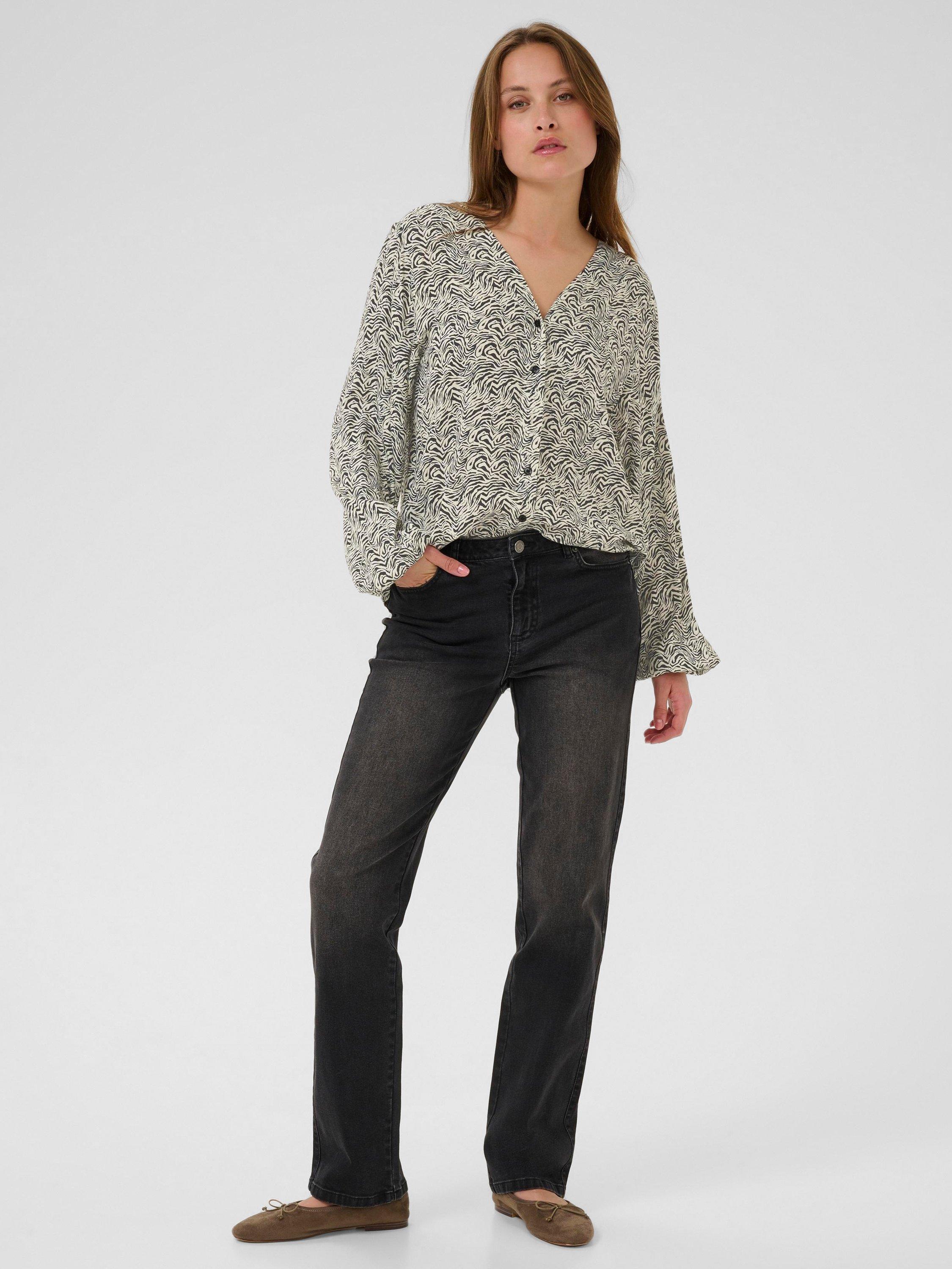 Product image 3 of 6, which shows KAFFE Miriam Abstract Animal Print Top, Black Oyster/Turtle, 8