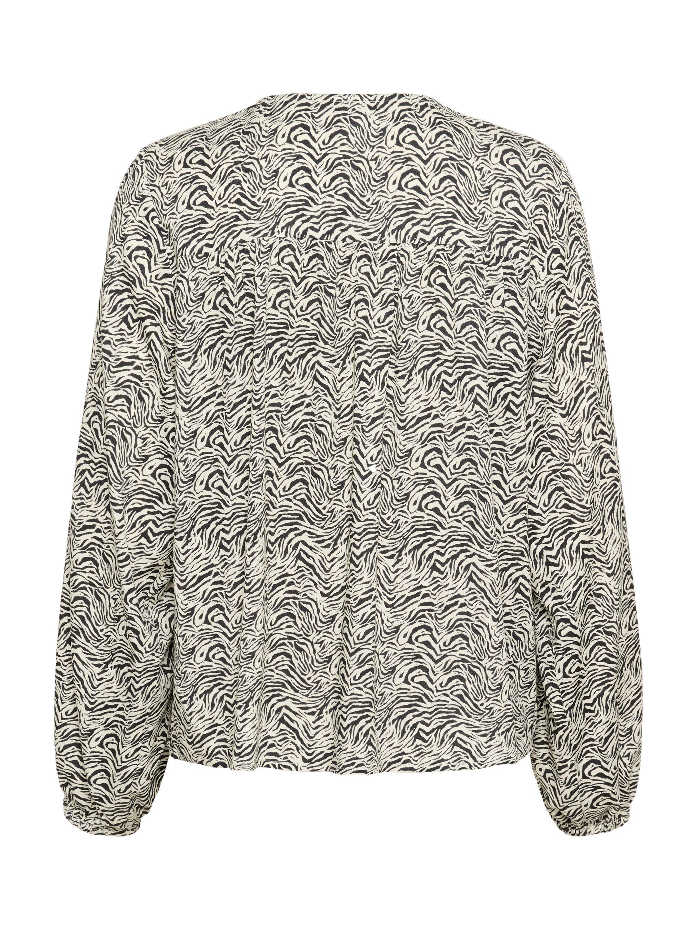 Product image 6 of 6, which shows KAFFE Miriam Abstract Animal Print Top, Black Oyster/Turtle, 8