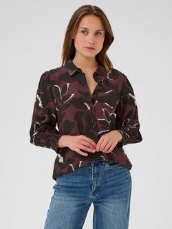 KAFFE KAmille Floral Print Long Sleeve Shirt containing LENZING™ ECOVERO™ Viscose, Wine/Black, Wine/Black