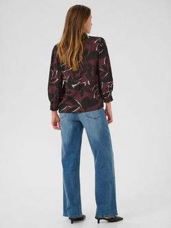 KAFFE KAmille Floral Print Long Sleeve Shirt containing LENZING™ ECOVERO™ Viscose, Wine/Black - view 2, Wine/Black