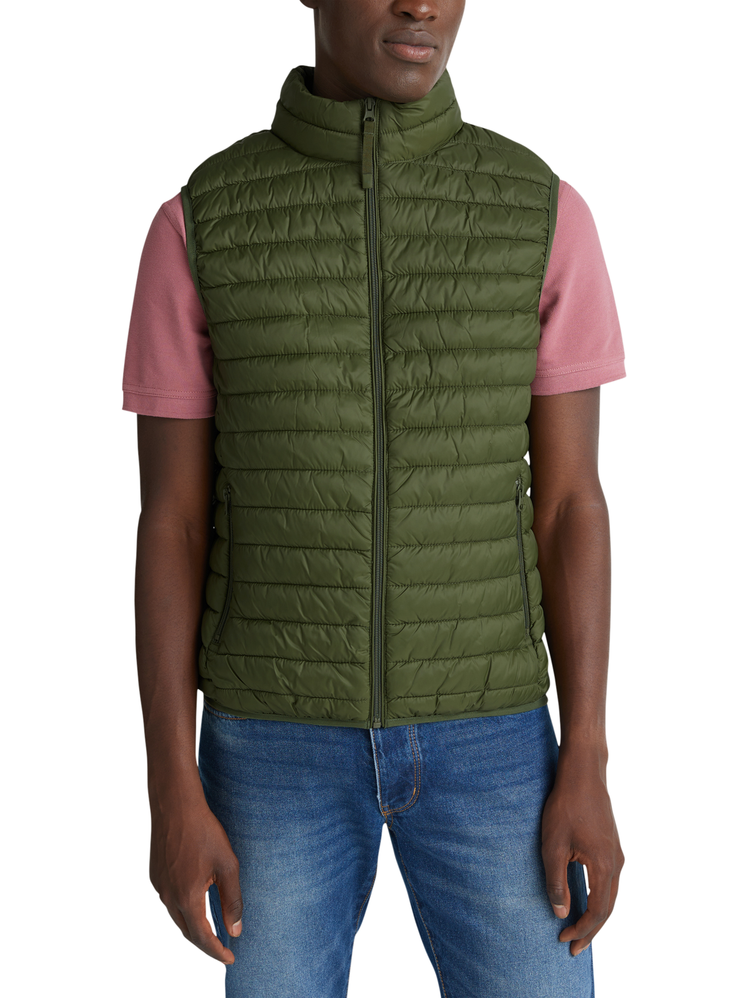 Product image 1 of 5, which shows Benetton Zip Front Quilted Gilet, Green, S