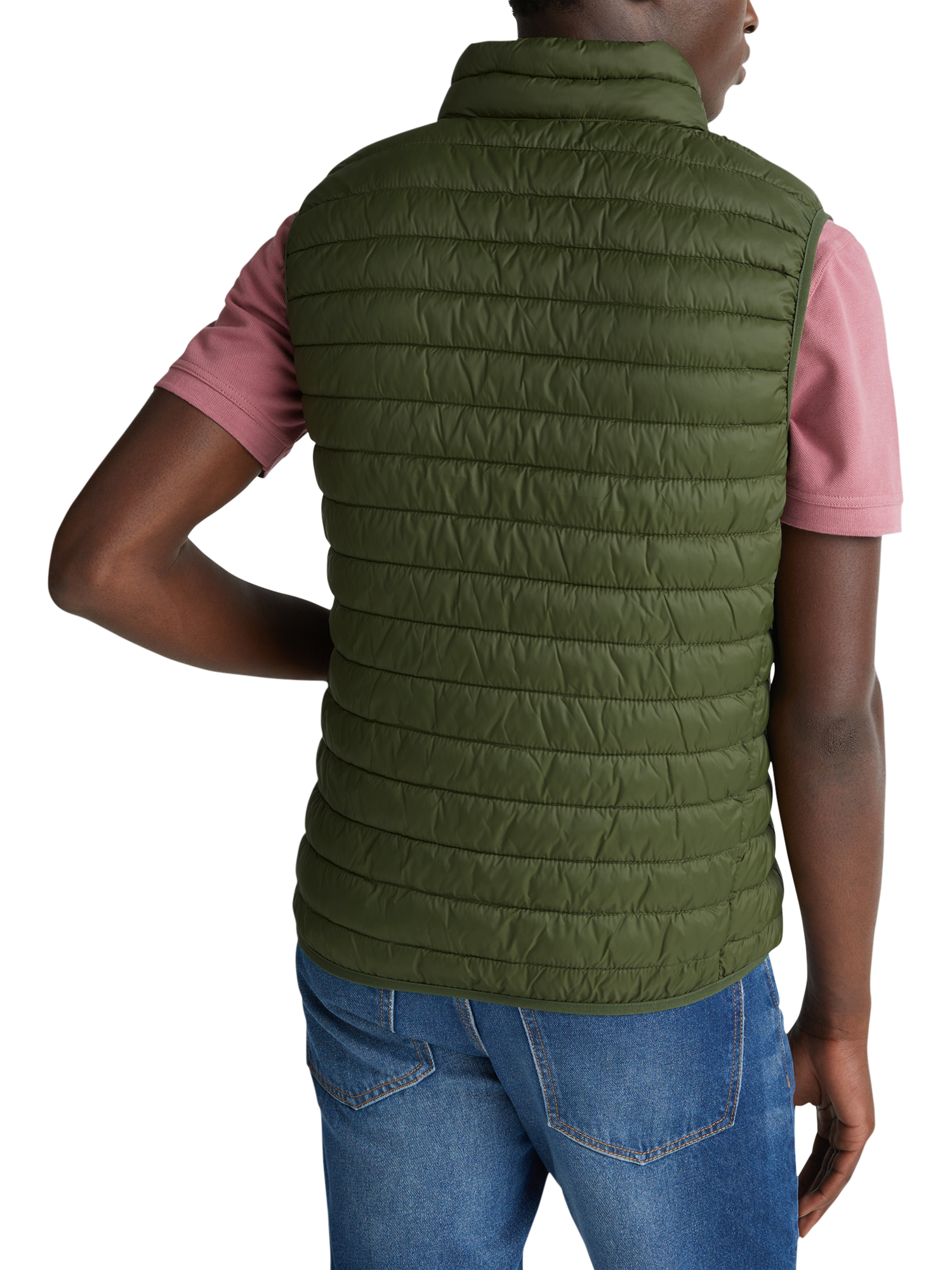 Product image 2 of 5, which shows Benetton Zip Front Quilted Gilet, Green, S