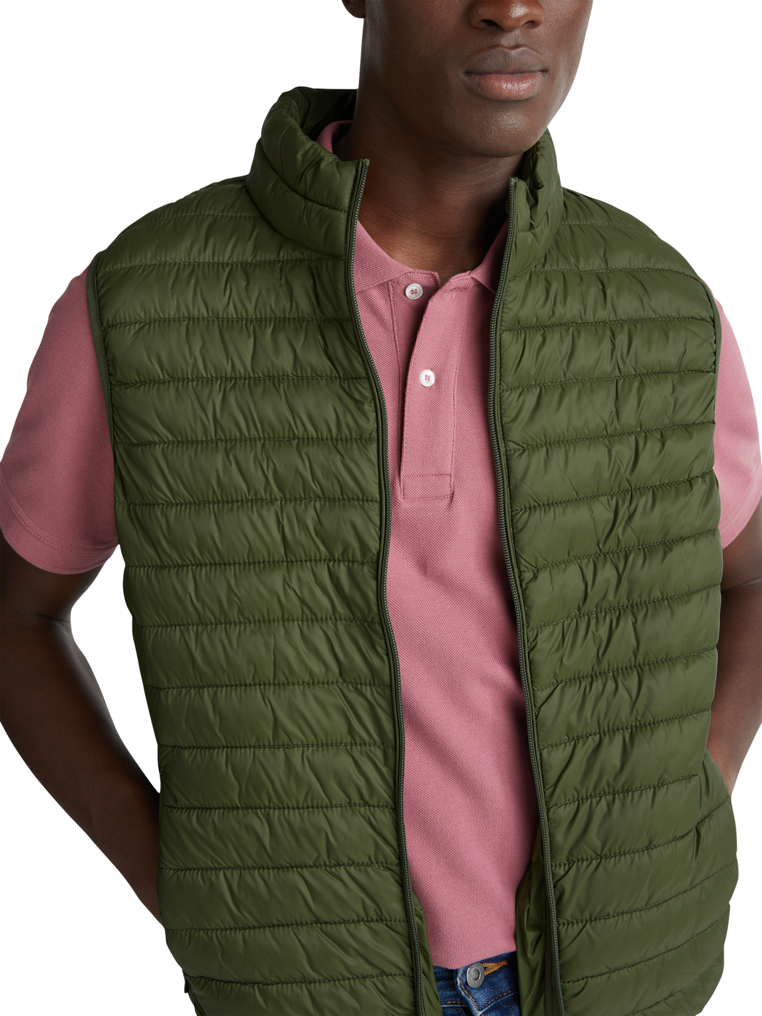 Product image 3 of 5, which shows Benetton Zip Front Quilted Gilet, Green, S
