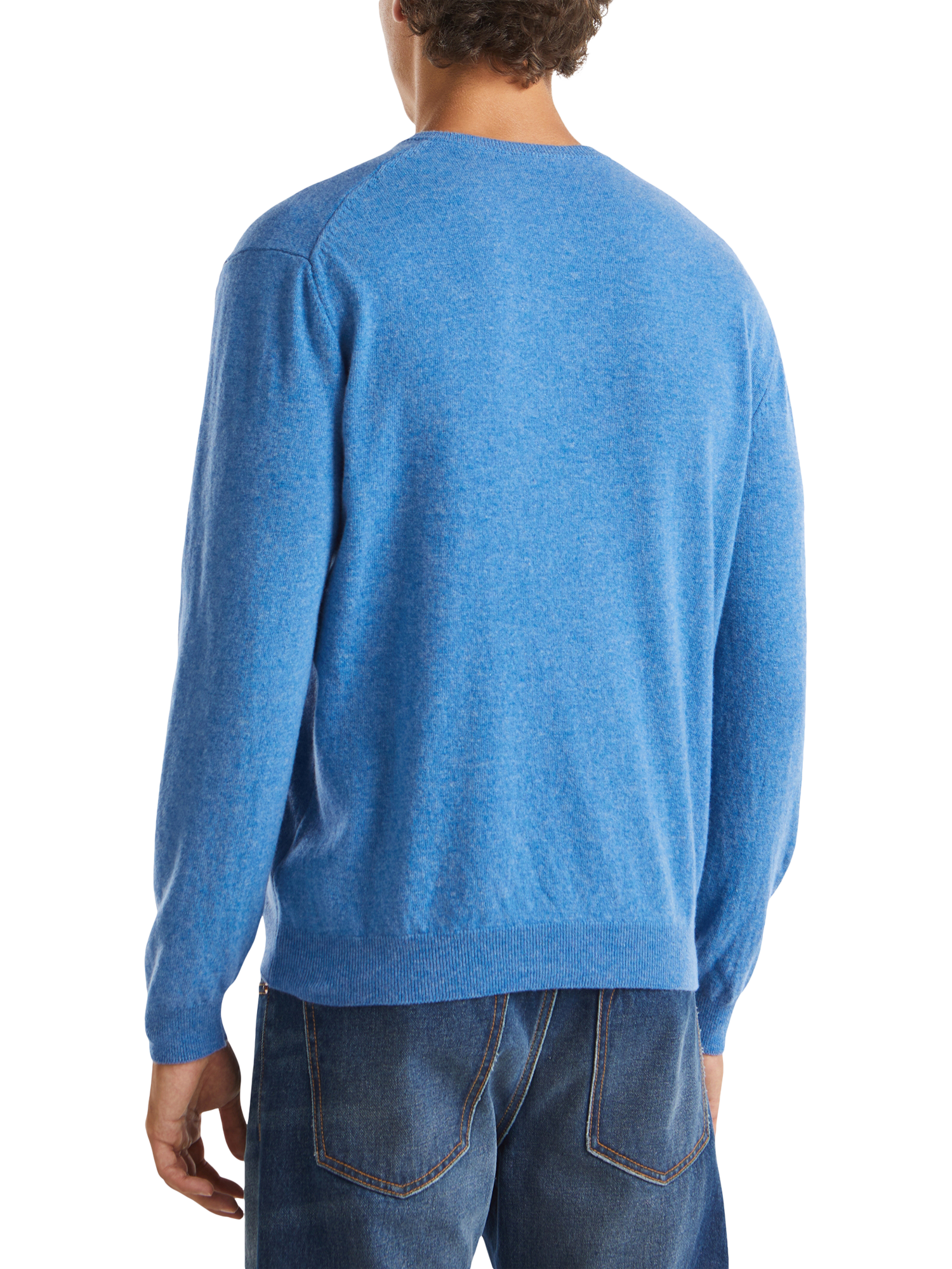 Product image 2 of 5, which shows Benetton V Neck Wool Jumper, Mid Blue, S