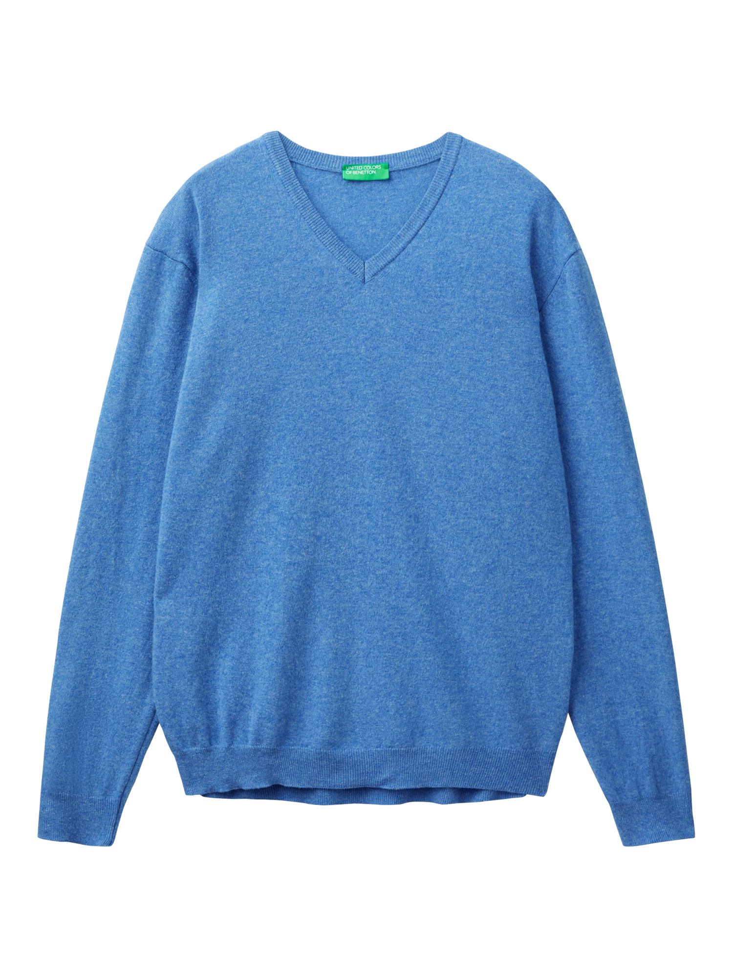 Product image 3 of 5, which shows Benetton V Neck Wool Jumper, Mid Blue, S