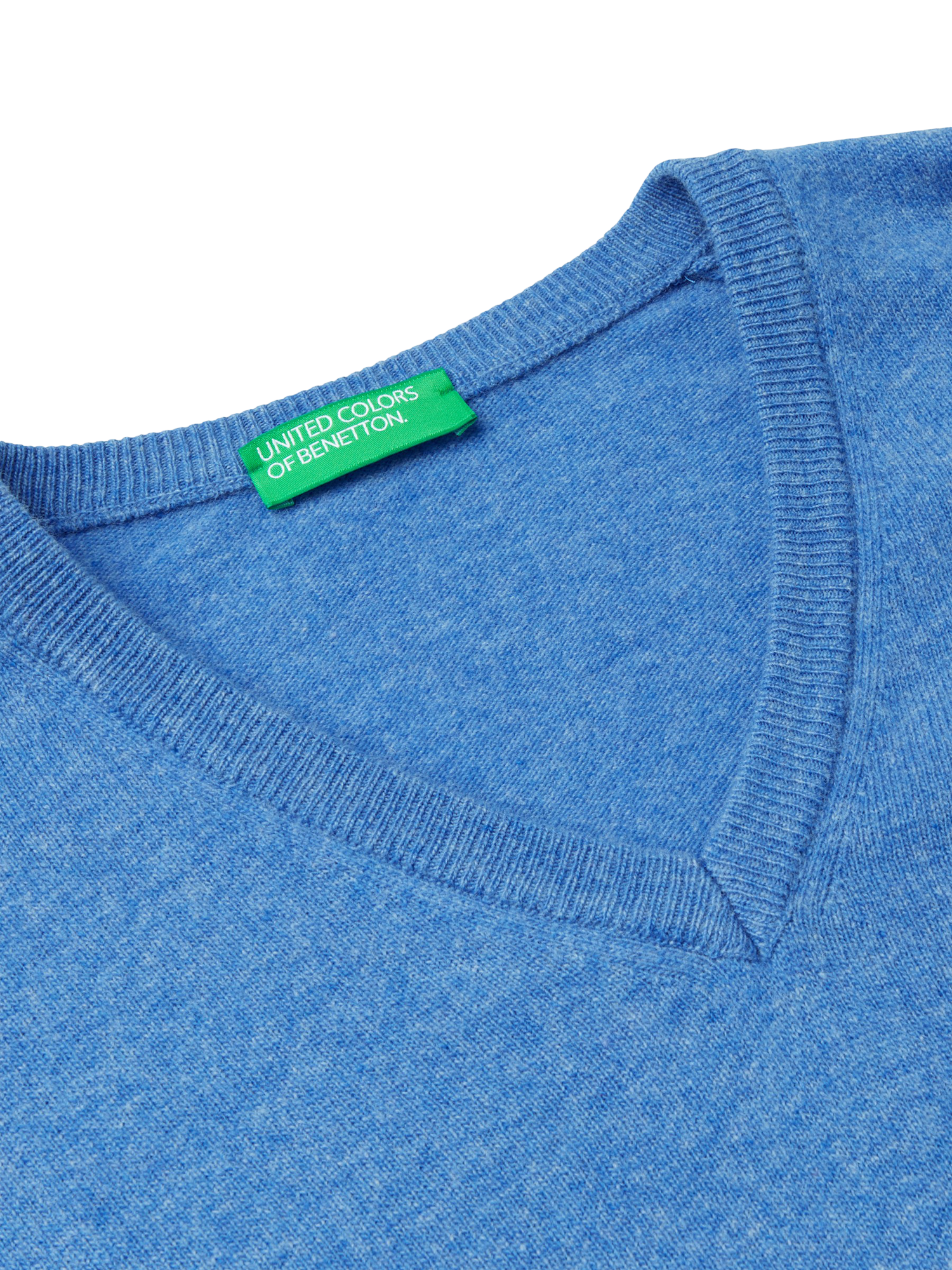 Product image 5 of 5, which shows Benetton V Neck Wool Jumper, Mid Blue, S