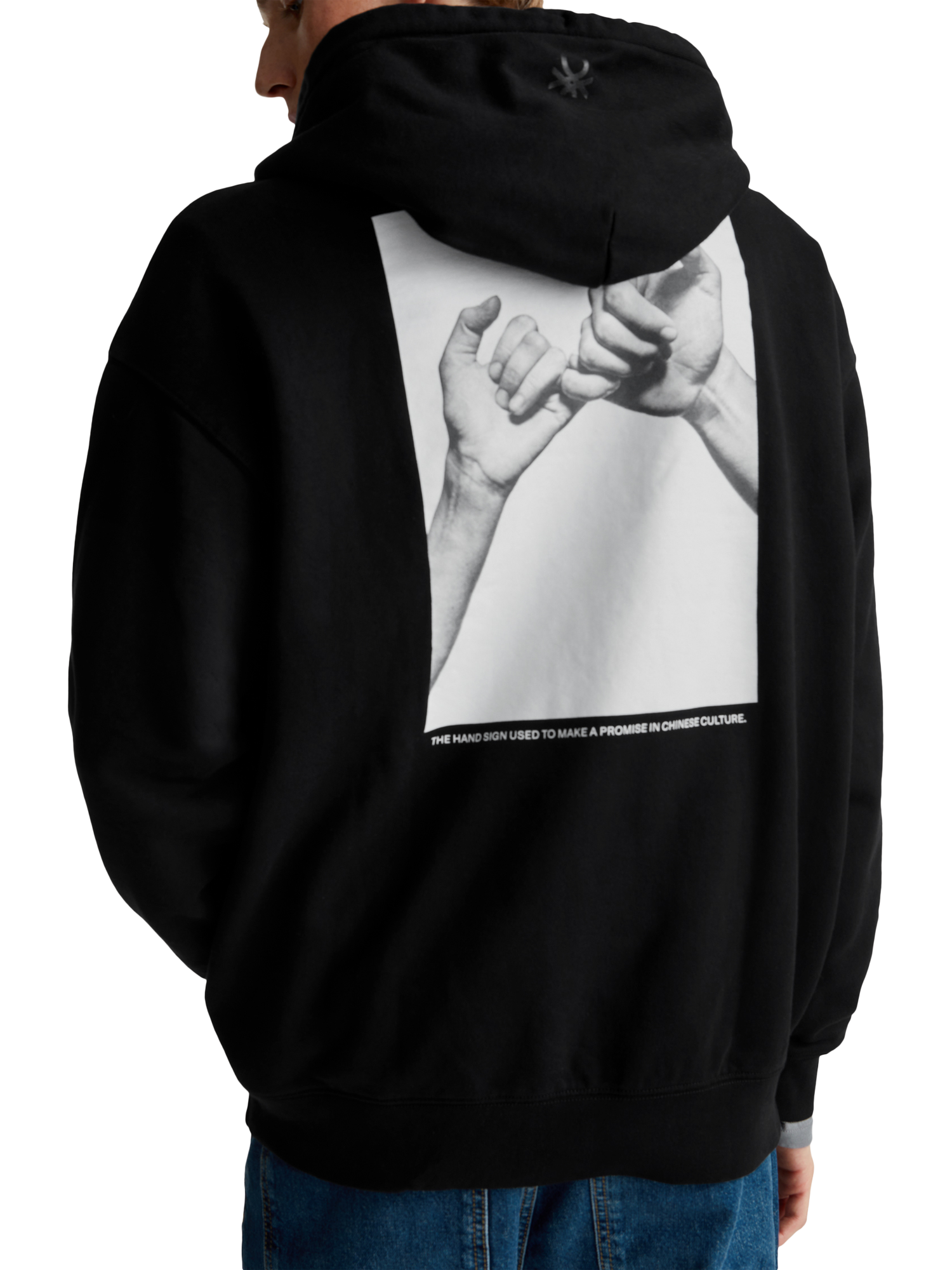 Product image 2 of 5, which shows Benetton Graphic Print Cotton Hoodie, Black, M