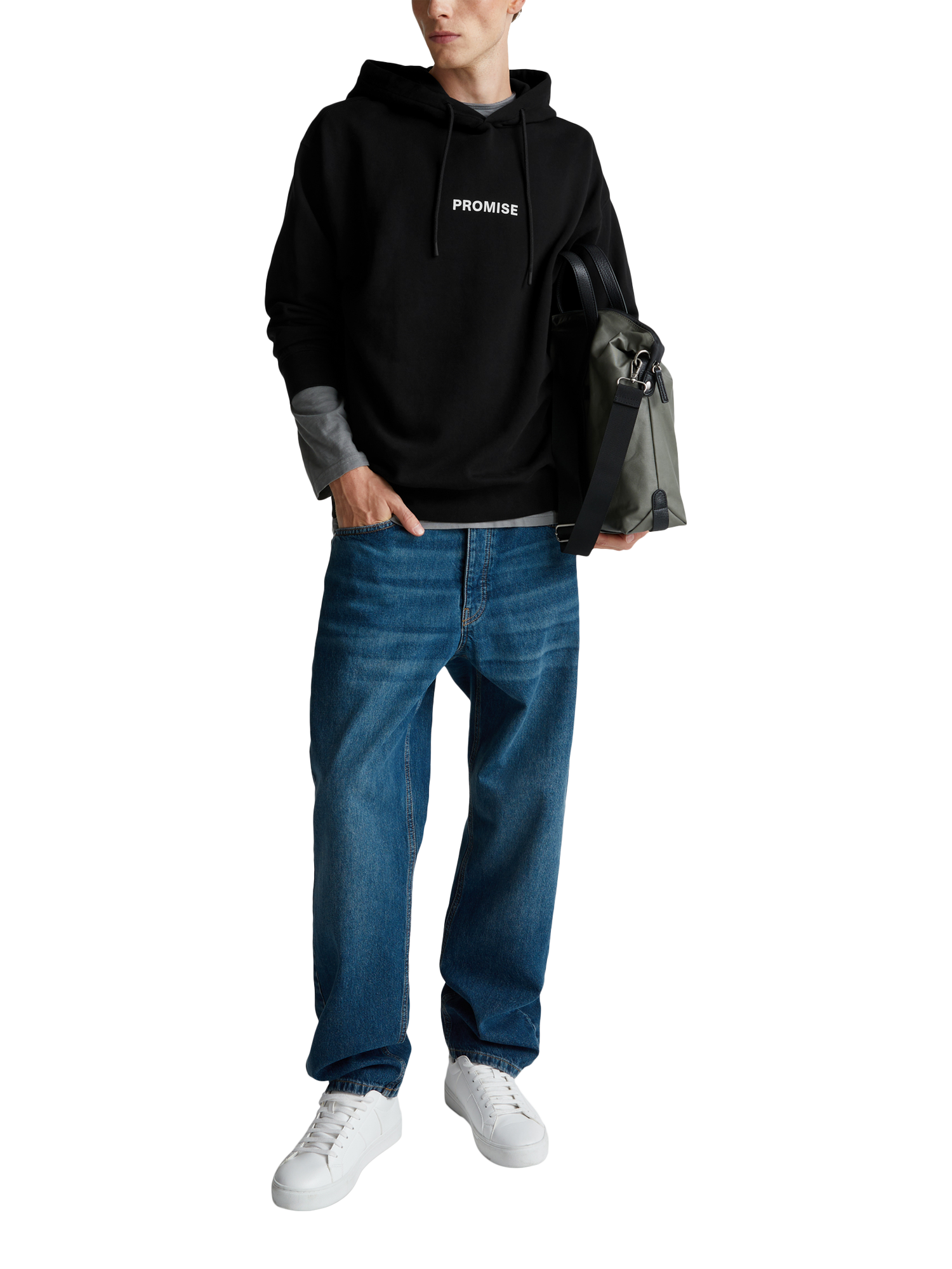 Product image 3 of 5, which shows Benetton Graphic Print Cotton Hoodie, Black, M