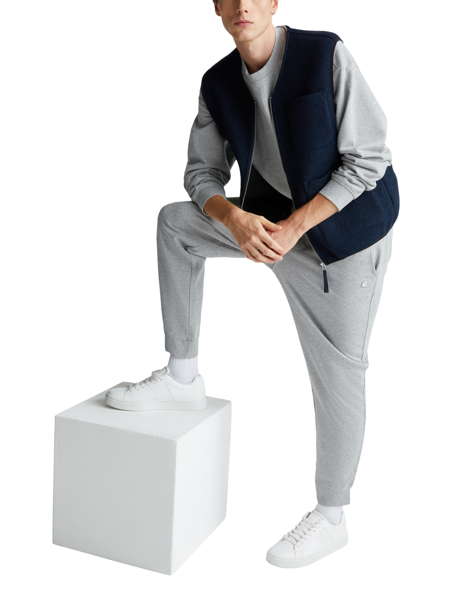 Product image 3 of 5, which shows Benetton Cotton Fleece Joggers, Grey, S