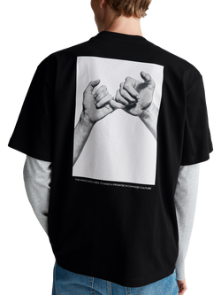 Benetton Crew Neck Graphic Print Cotton T-Shirt - view 2, Black