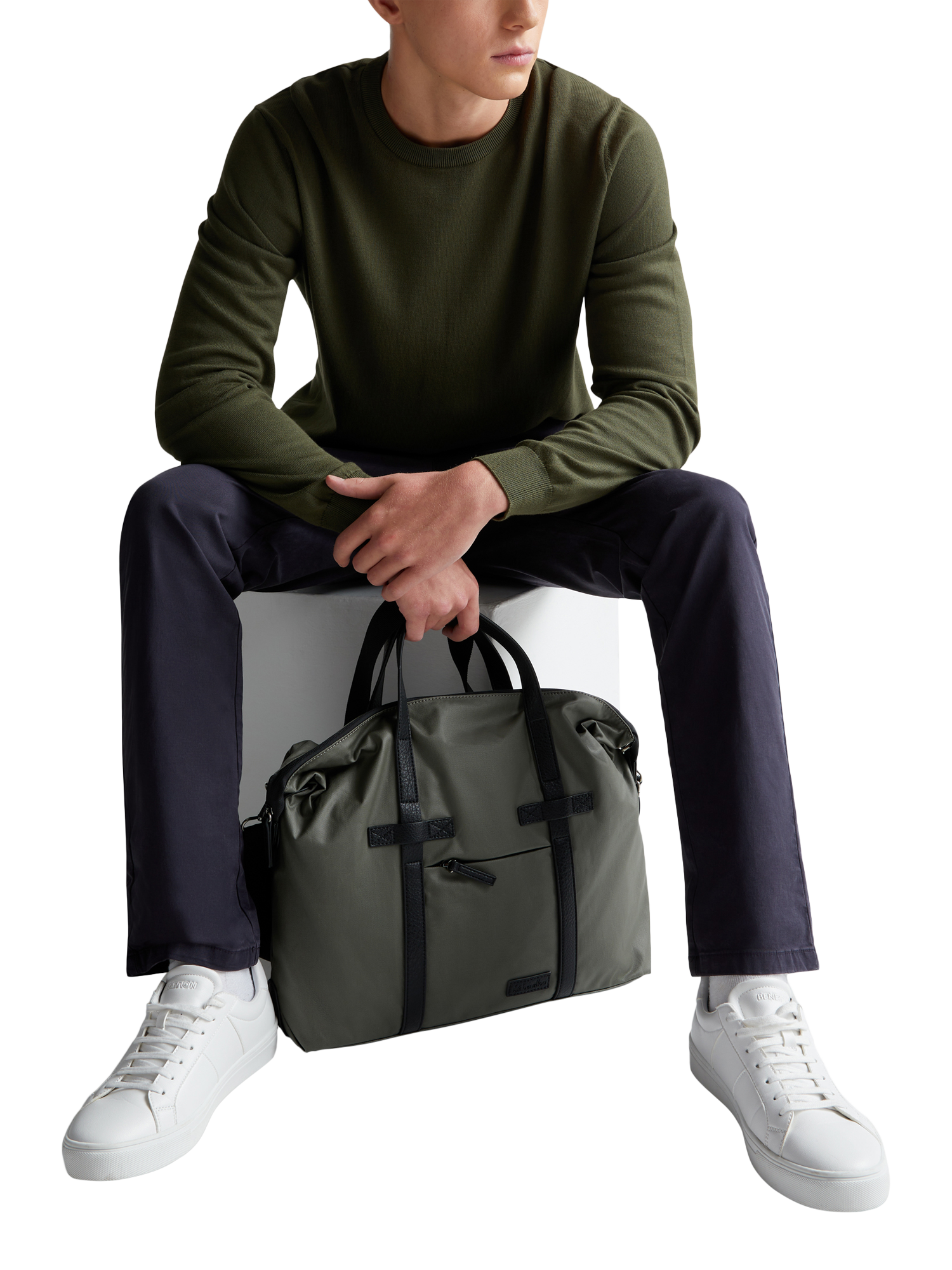 Product image 3 of 5, which shows Benetton Straight Cotton Blend Chinos, Dark Blue, 34