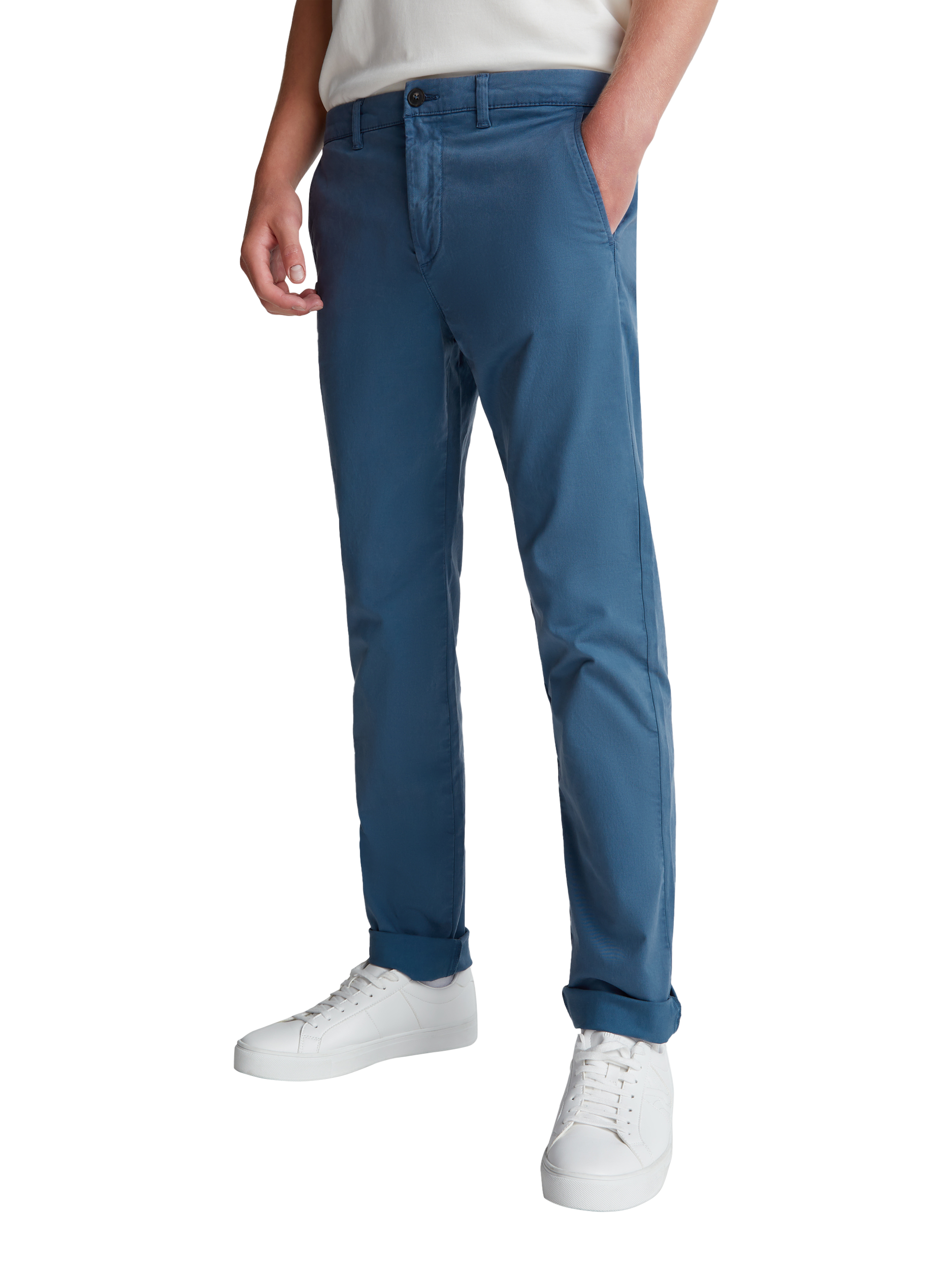 Product image 1 of 5, which shows Benetton Straight Cotton Blend Chinos, Mid Blue, 38