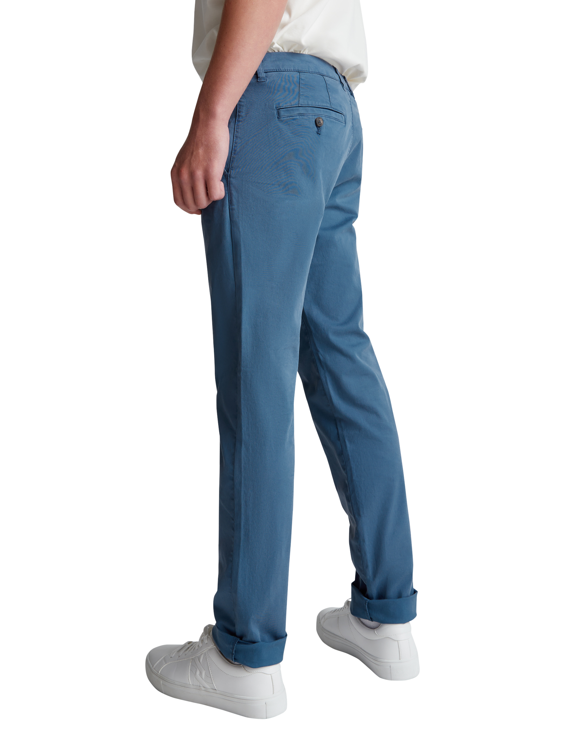 Product image 2 of 5, which shows Benetton Straight Cotton Blend Chinos, Mid Blue, 38