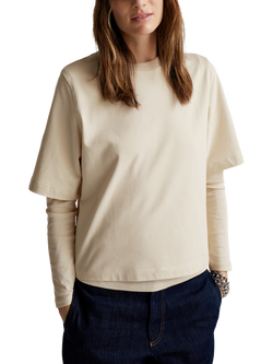 Benetton Boxy Elbow Sleeve T-Shirt, Beige