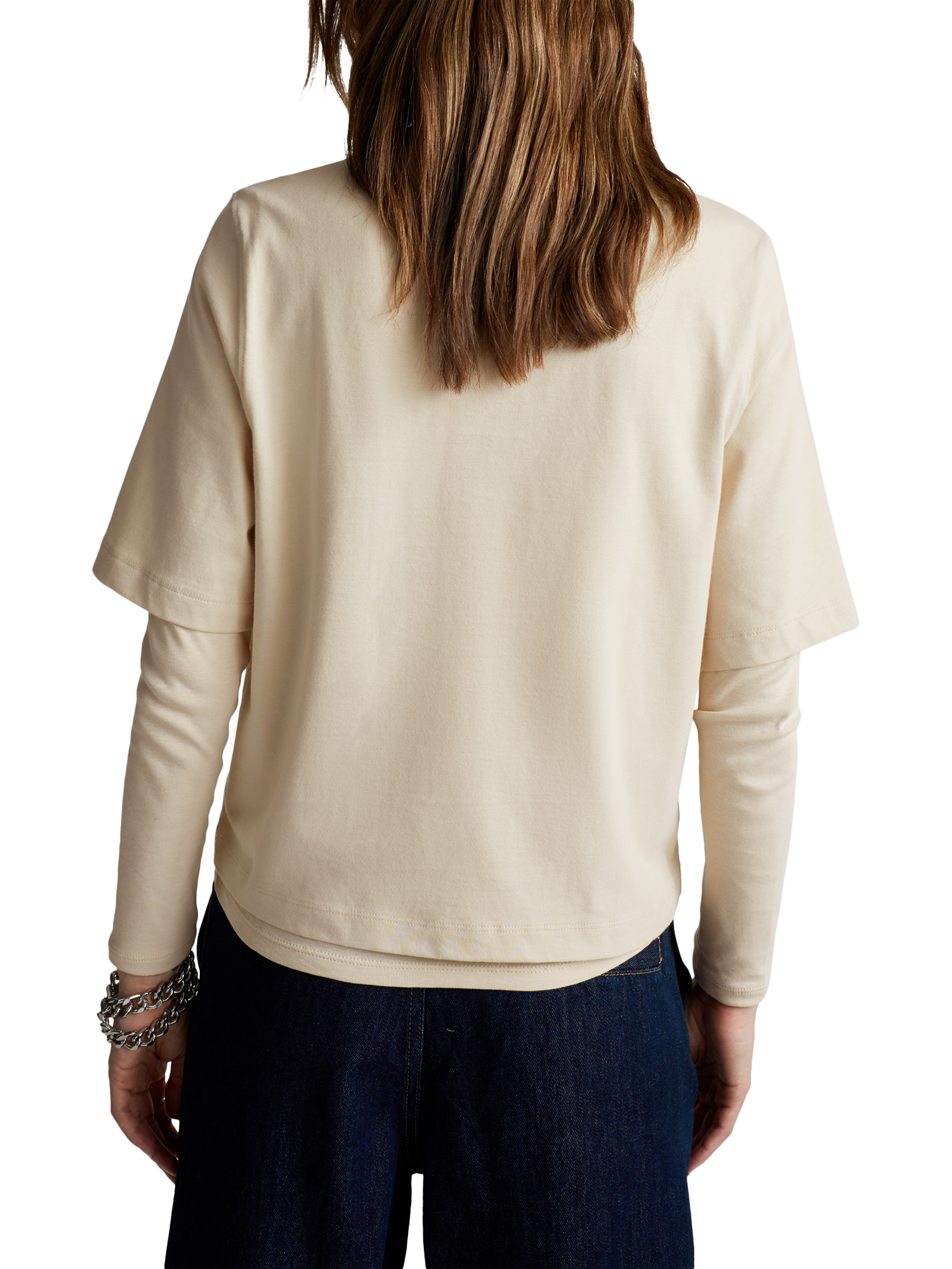 Product image 2 of 5, which shows Benetton Boxy Elbow Sleeve T-Shirt, Beige, XS