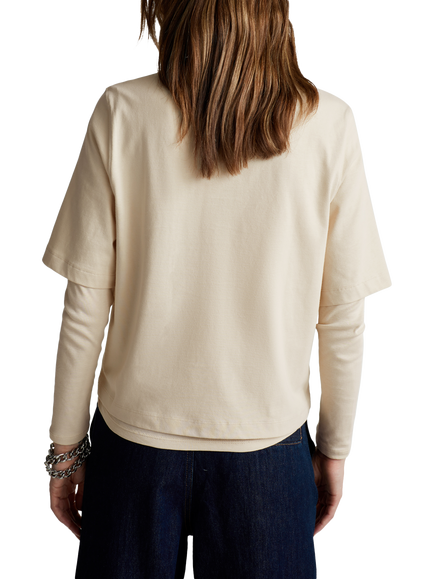 Benetton Boxy Elbow Sleeve T-Shirt - view 2, Beige