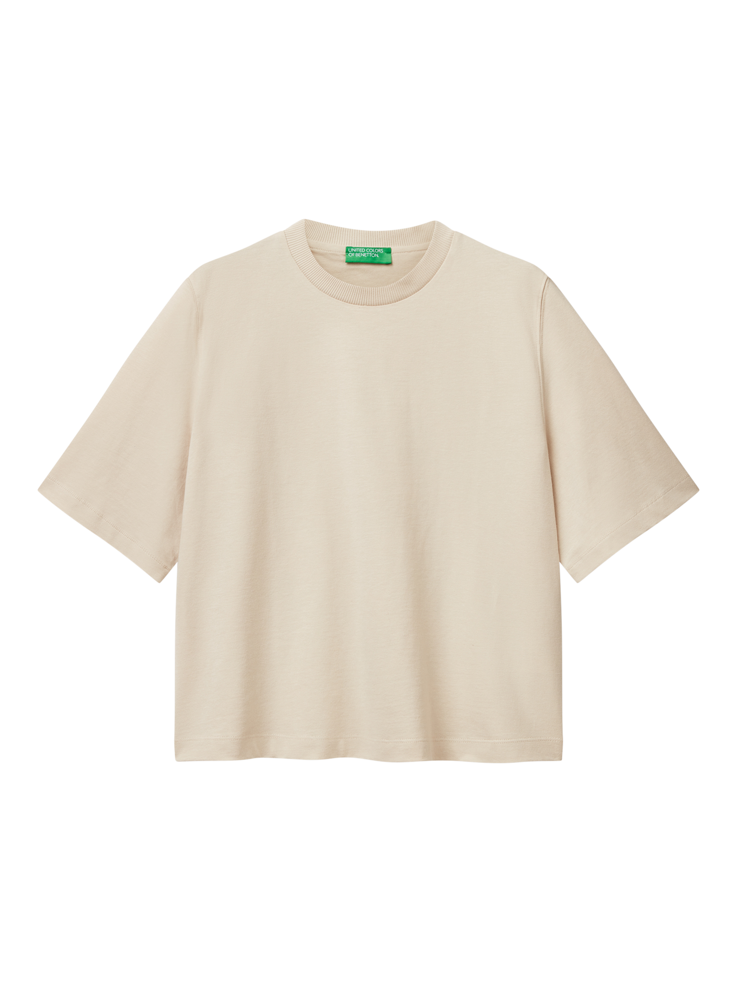 Product image 4 of 5, which shows Benetton Boxy Elbow Sleeve T-Shirt, Beige, XS