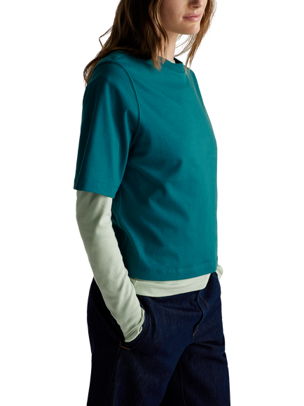 Benetton Boxy Elbow Sleeve T-Shirt, Green