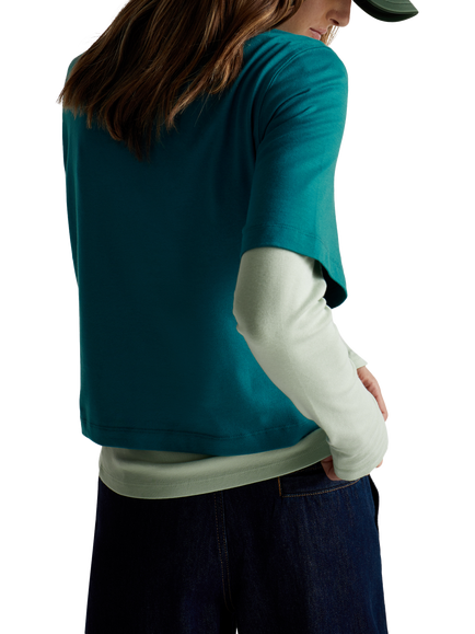 Benetton Boxy Elbow Sleeve T-Shirt - view 2, Green