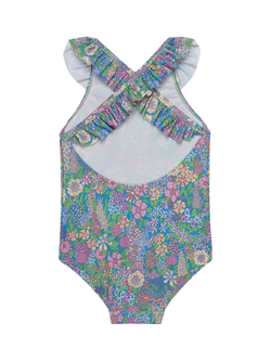 Trotters Kids' Ciara Frill Swimsuit, Blue/Multi - view 2, Blue/Multi