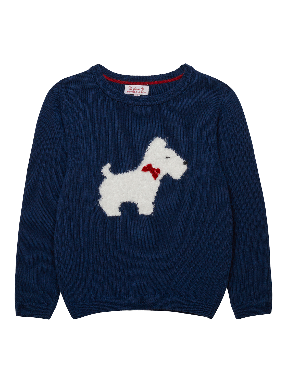 Product image 1 of 2, which shows Trotters Kids' Wool Rich Scottie Jumper, Navy, 2-3 years