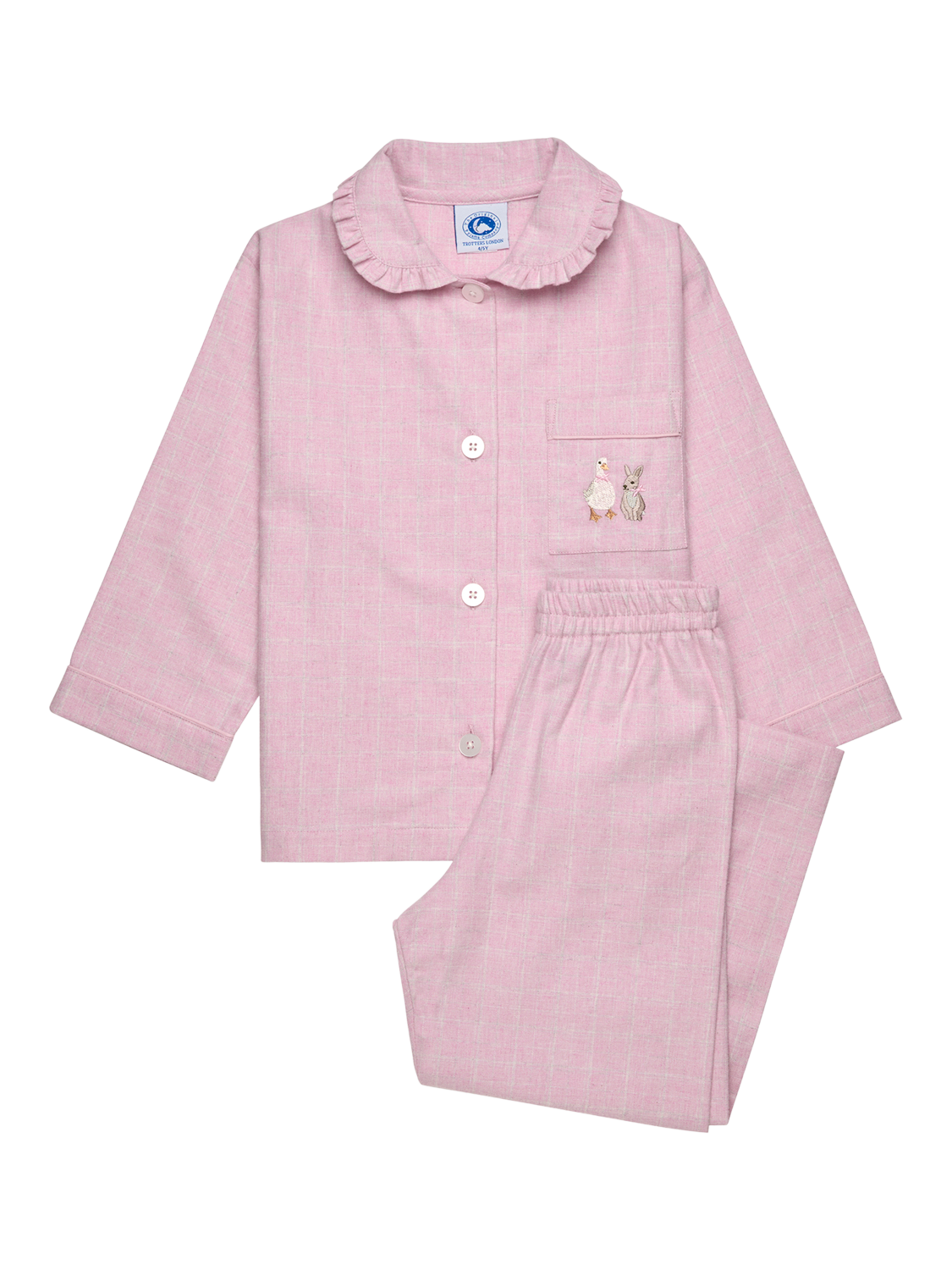 Product image 1 of 3, which shows Trotters Kids' Duck & Bunny Pyjamas, Pink, 12-24 months
