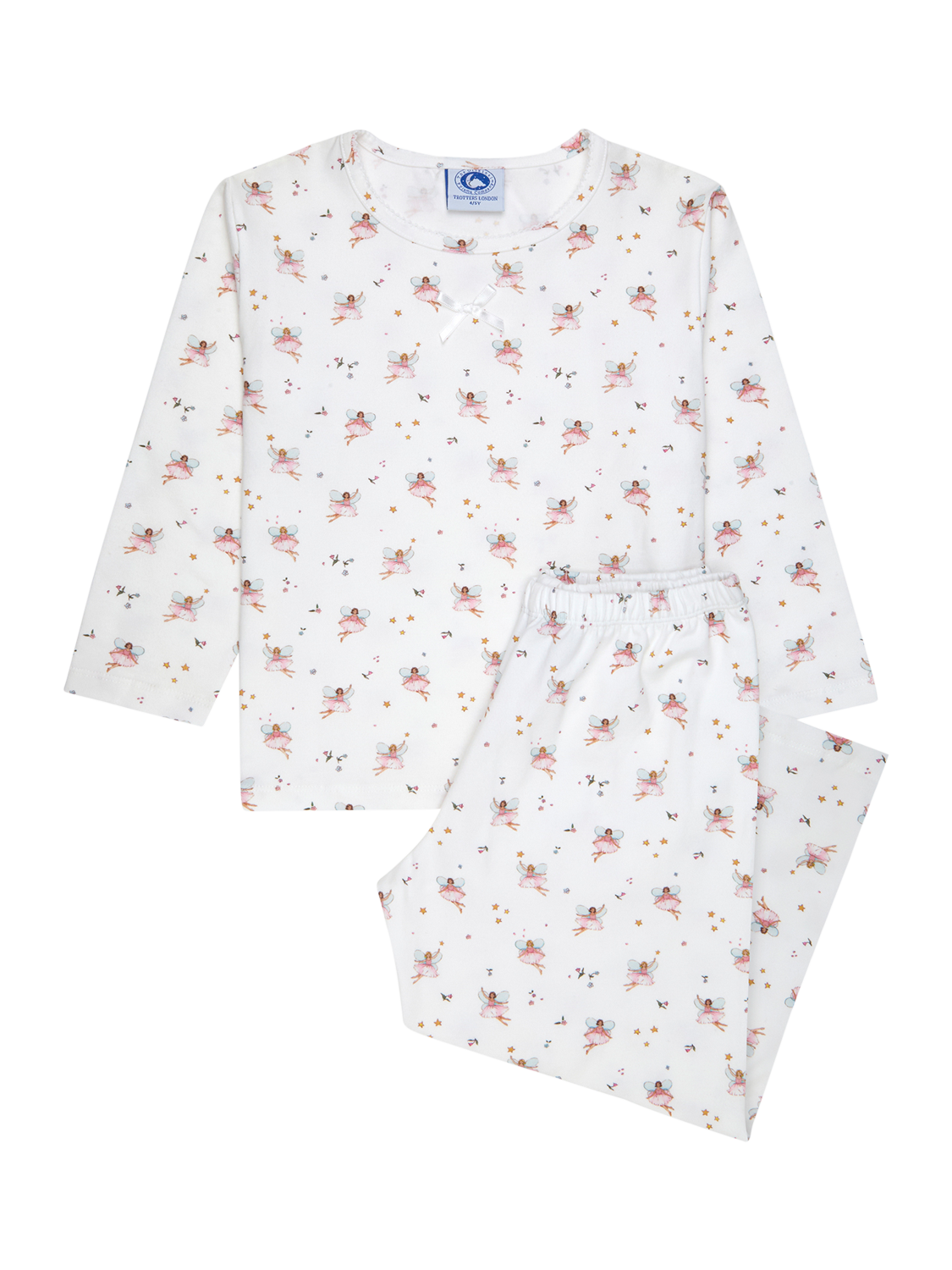 Product image 1 of 3, which shows Trotters Kids' Fairy Jersey Pyjamas, White/Multi, 12-24 months