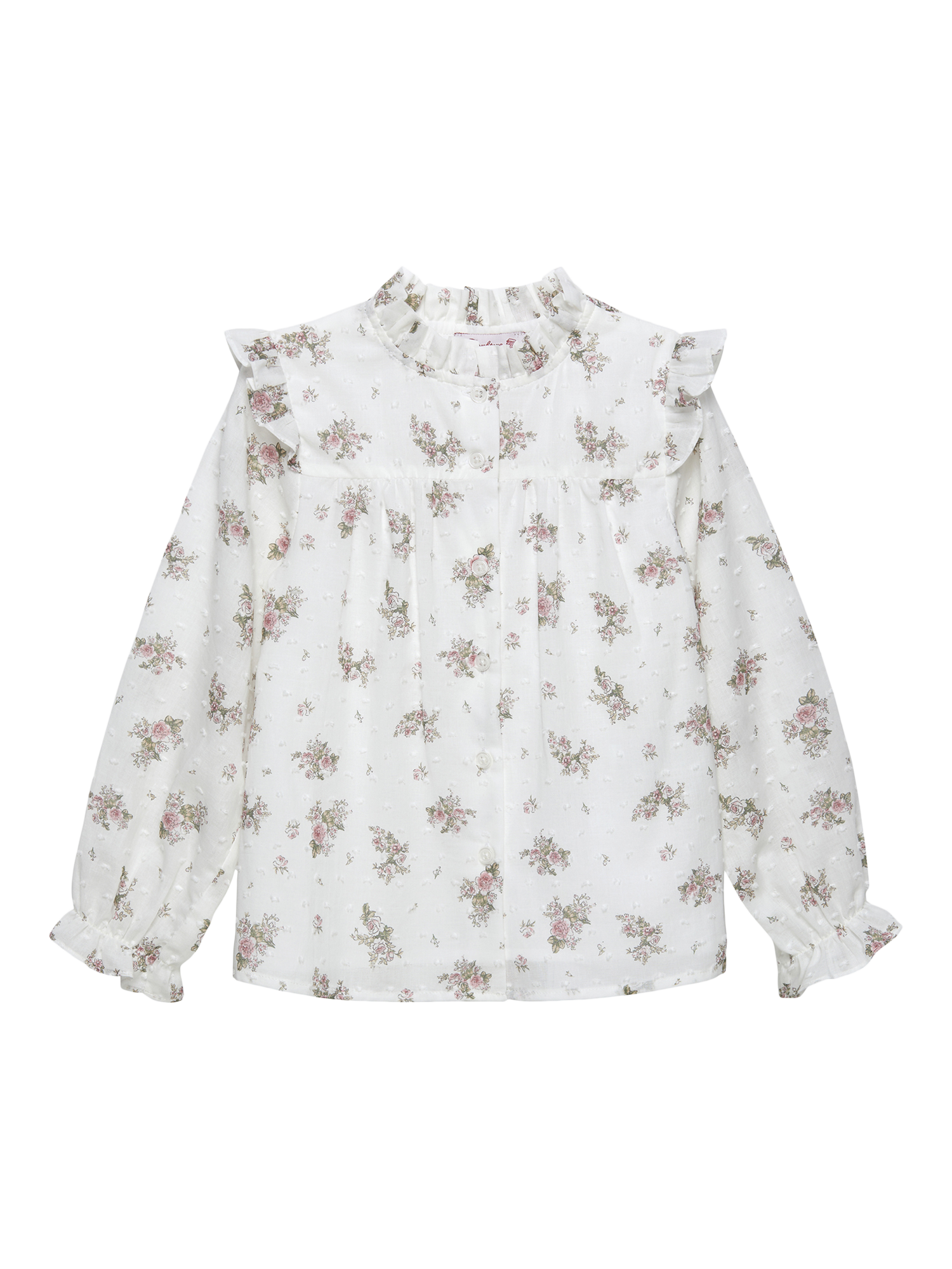 Product image 1 of 2, which shows Trotters Arabella Long Sleeve Floral Blouse, White/Multi, 2 years