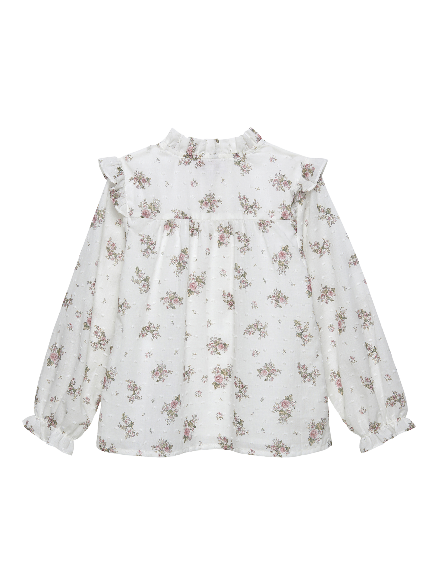 Product image 2 of 2, which shows Trotters Arabella Long Sleeve Floral Blouse, White/Multi, 2 years